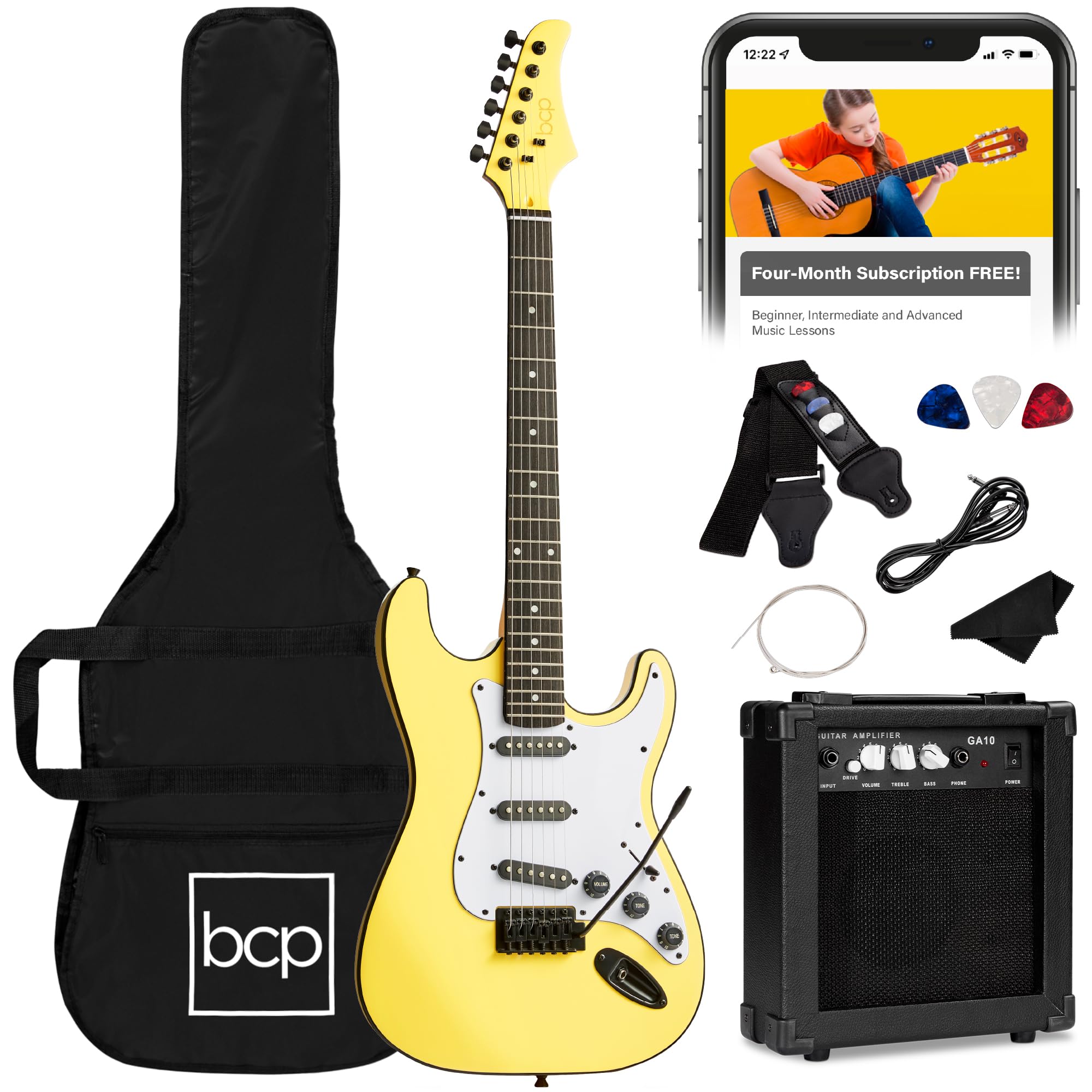 Best Choice Products 39in Full Size Beginner Electric Guitar Starter Kit w/Case, Strap, 10W Amp, Strings, Pick, Tremolo Bar - 3 Color Sunburst