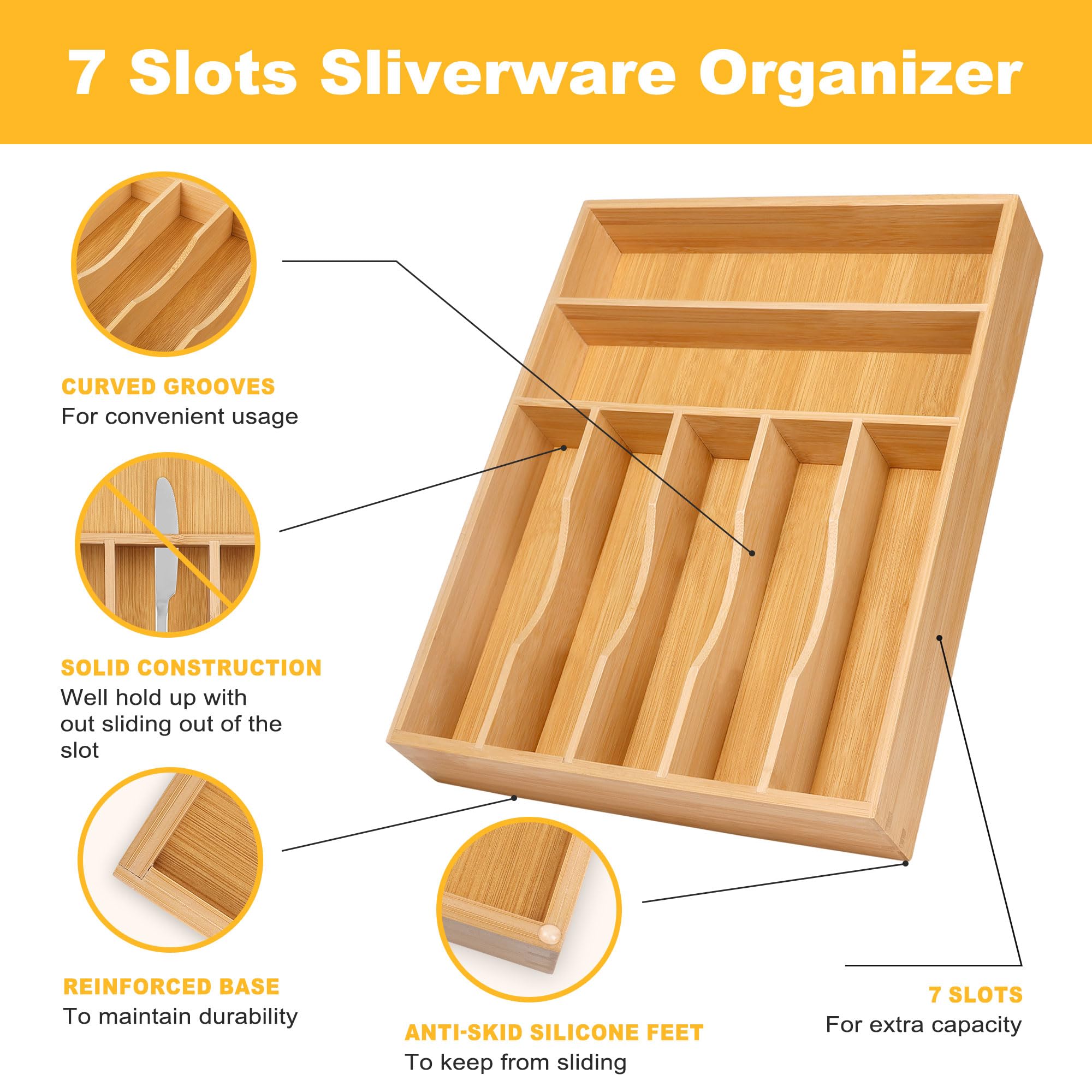 Expandable Acacia Kitchen Drawer Organizer for Cutlery and Utensils, Adjustable Acacia Wood Cutlery Tray in Drawer for Flatware and Silverware in Kitchen