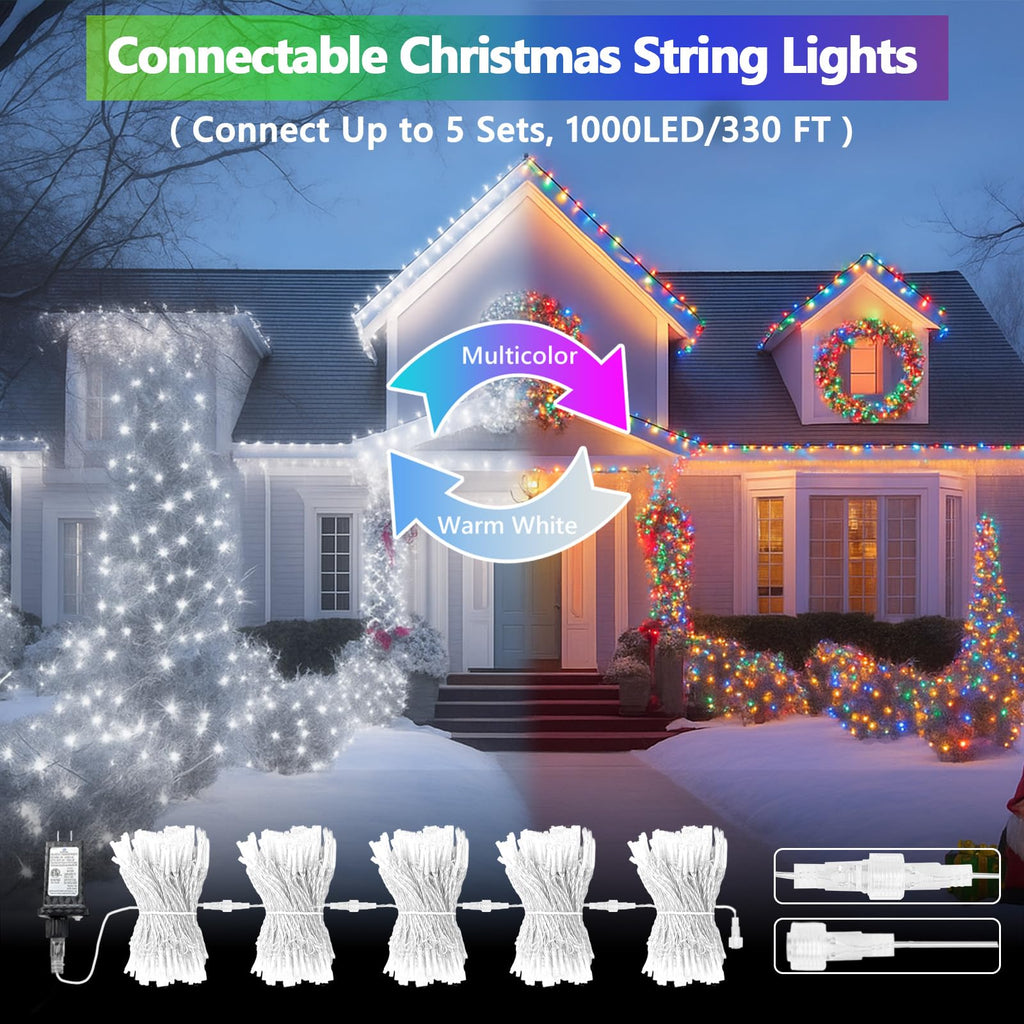 Connectable 100 LED String Lights Indoor Outdoor, 33FT Warm White Christmas Lights Waterproof, 13 Modes with Timer, Twinkle Fairy Lights Plug in Clear Wire for Christmas Tree, Bedroom, Classroom Decor