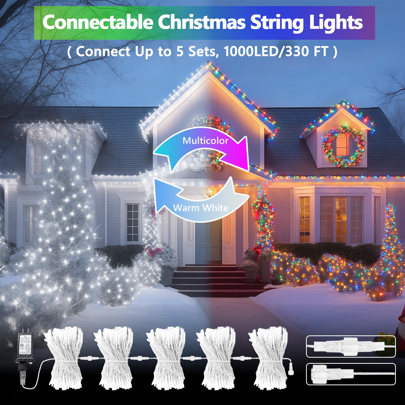 Connectable 100 LED String Lights Indoor Outdoor, 33FT Warm White Christmas Lights Waterproof, 13 Modes with Timer, Twinkle Fairy Lights Plug in Clear Wire for Christmas Tree, Bedroom, Classroom Decor