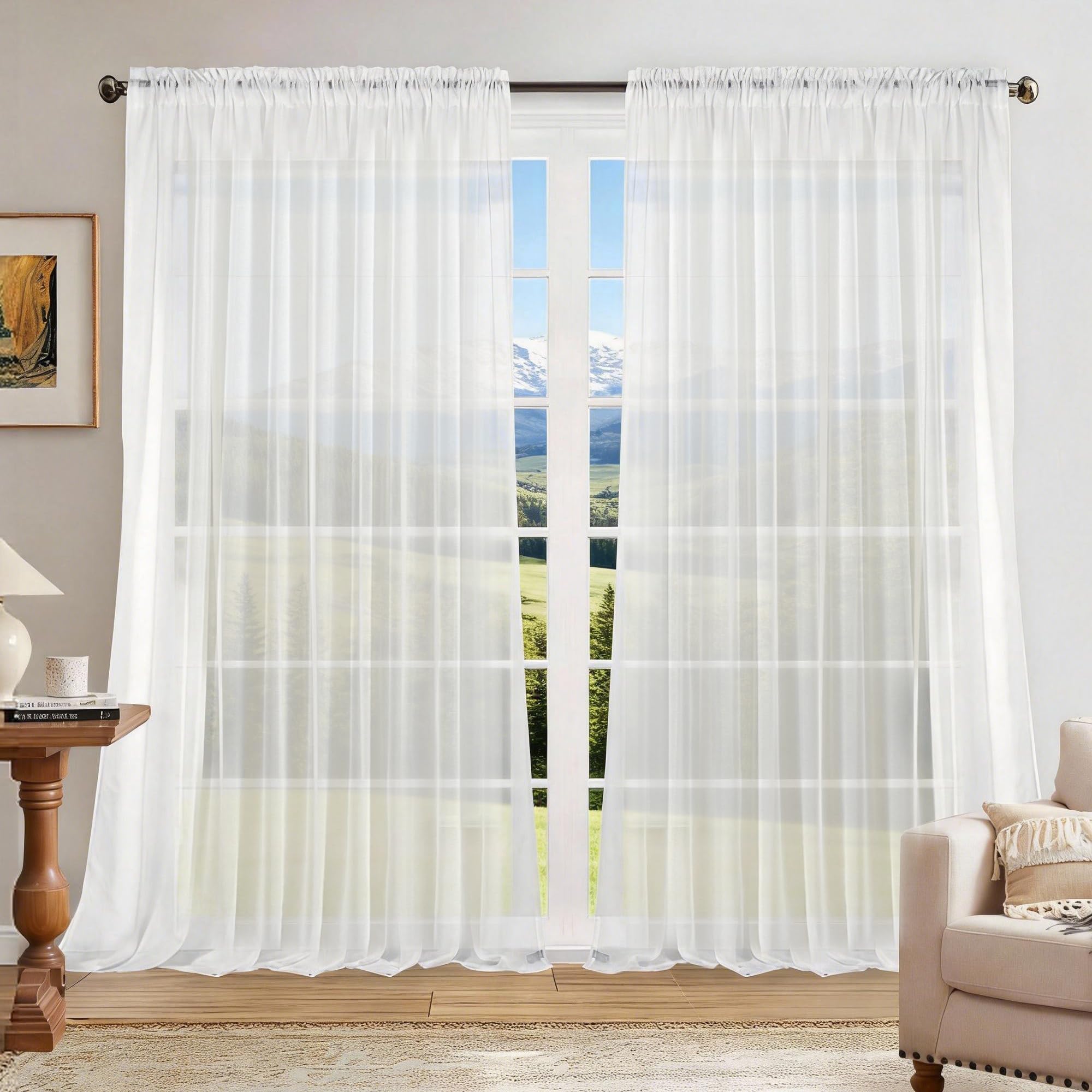 Dreaming Casa Solid Sheer Curtains 84 Inches Long Grey Rod Pocket Voile Draperies for Bedroom Living Room, 2 Panels, Each 42" W x 84" L