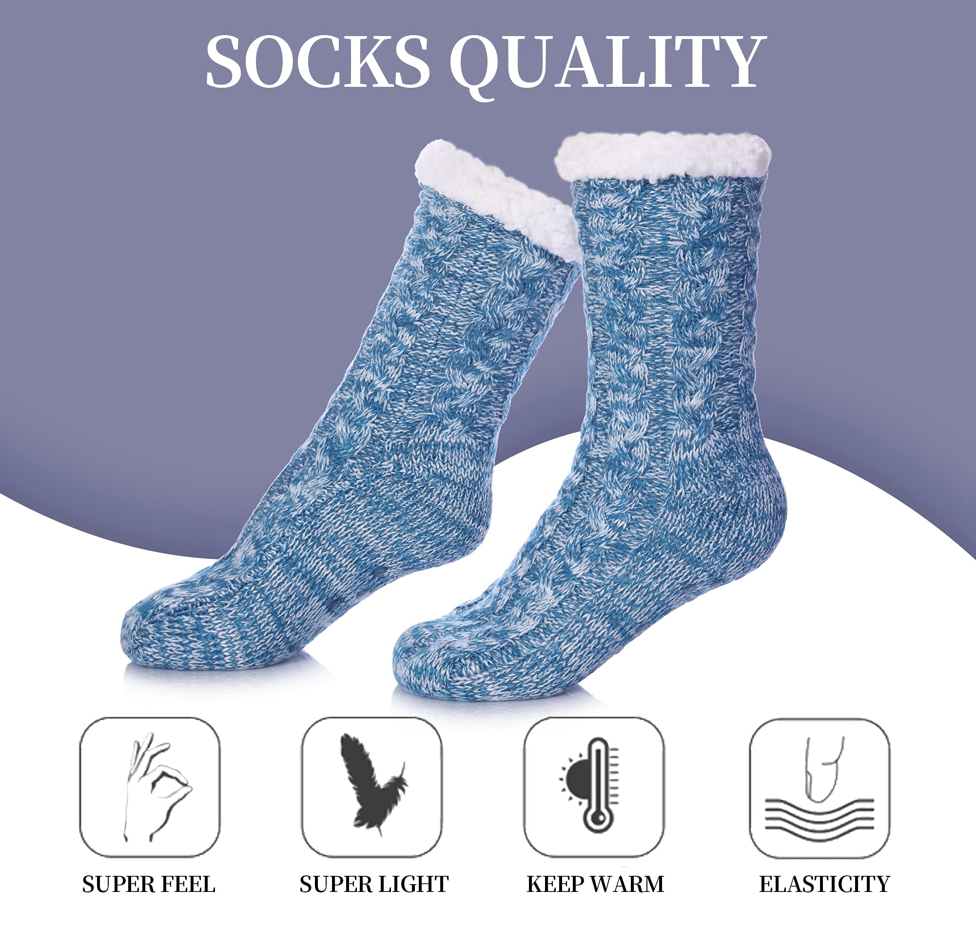 SDBING Women's Winter Super Soft Warm Cozy Fleece Lined Fuzzy Slipper Socks with Grippers
