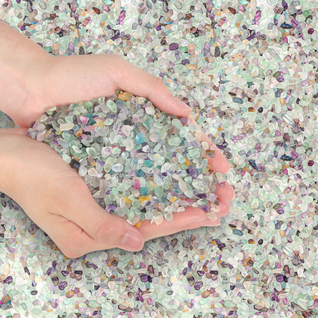 T4U Crystal Chips Stone Crushed Quartz Glass 0.5LB - Fluorite Tumbled Gravel Small Decorative Pebbles Bulk, Mini Polished Rocks Pieces for Crafts, Vases Filler, Succulent Plants, Aquarium Gravel Rocks