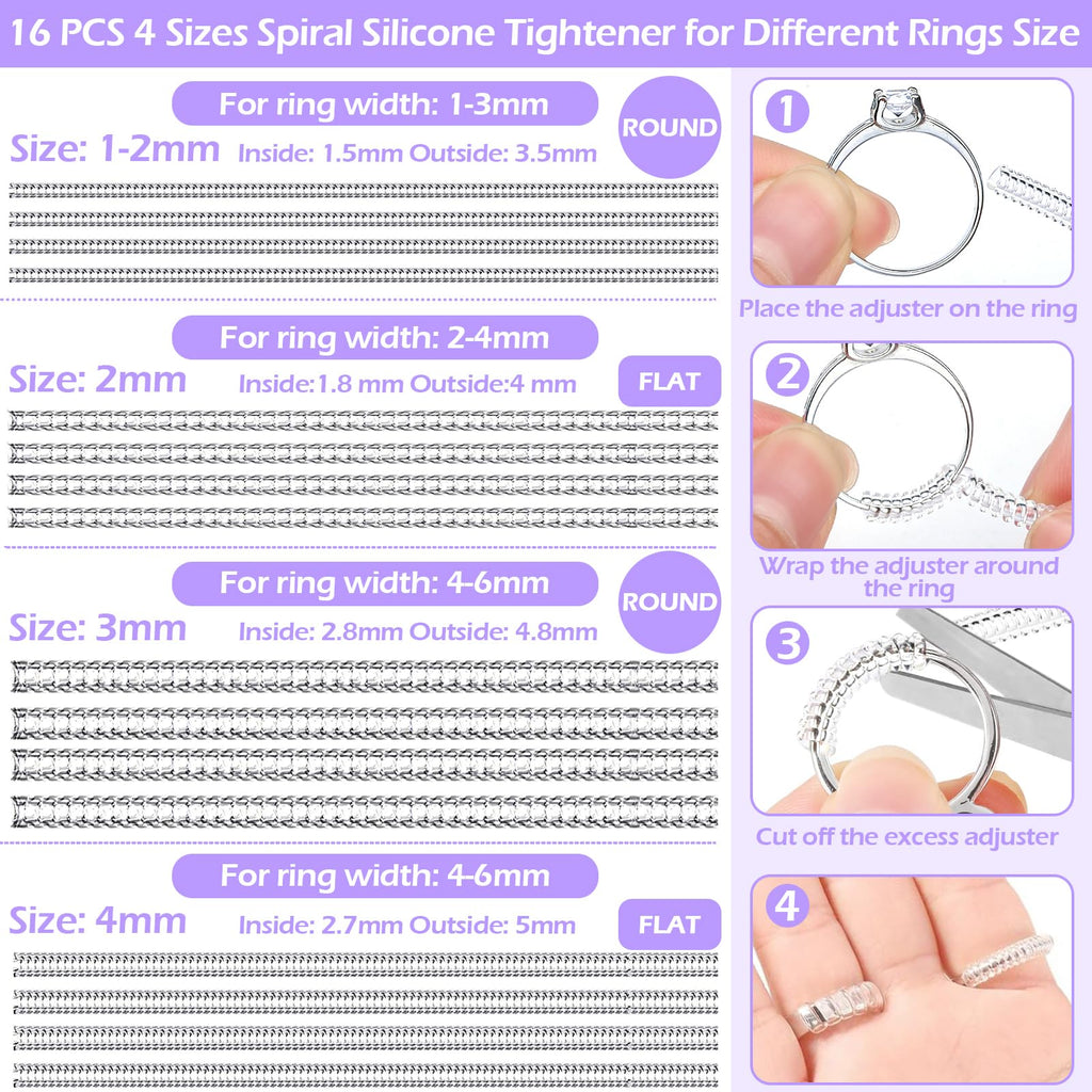 38 Pcs Ring Sizer Adjuster for Loose Rings with Ring Size Measuring Tool, Plug-in Invisible Ring Guards Silicone Tightener EVA Foam Ring Size Adjuster Set with Polishing Cloth