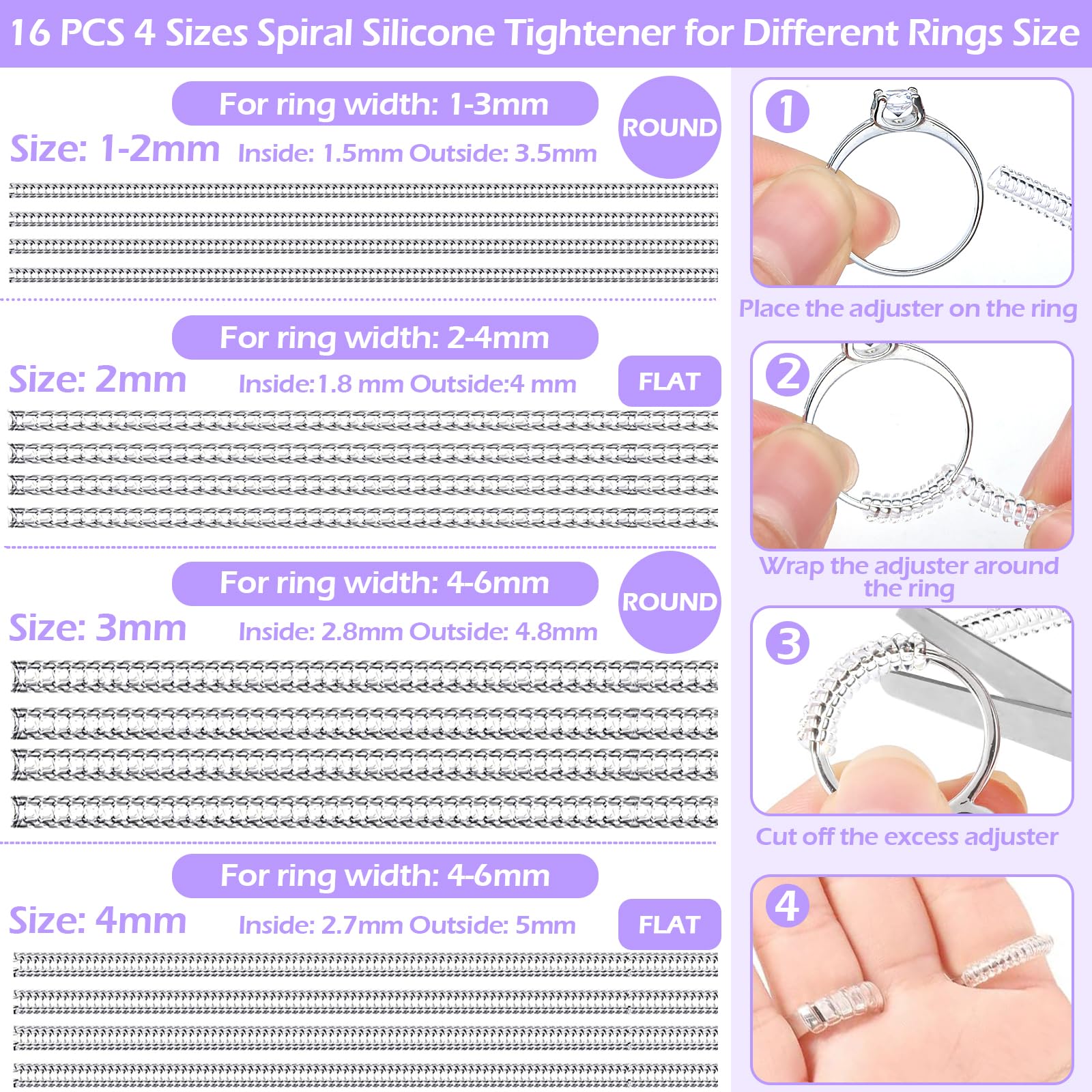 38 Pcs Ring Sizer Adjuster for Loose Rings with Ring Size Measuring Tool, Plug-in Invisible Ring Guards Silicone Tightener EVA Foam Ring Size Adjuster Set with Polishing Cloth