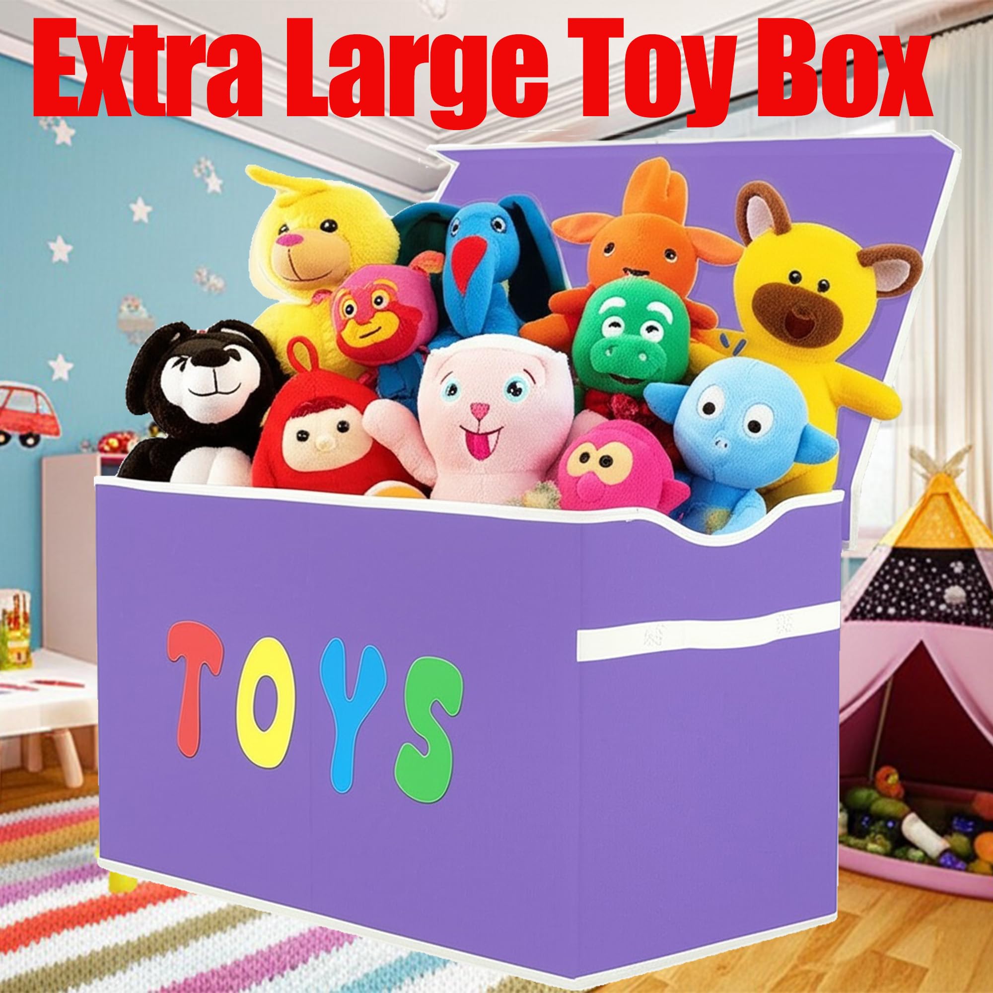 YOLOXO Toy Box Chest, Collapsible Sturdy Storage Bins with Lids, Extra Large Kids Toy Storage Organizer Boxes Bins Baskets for Kids, Boys, Girls, Nursery Room, Playroom, Closet (BLACK)