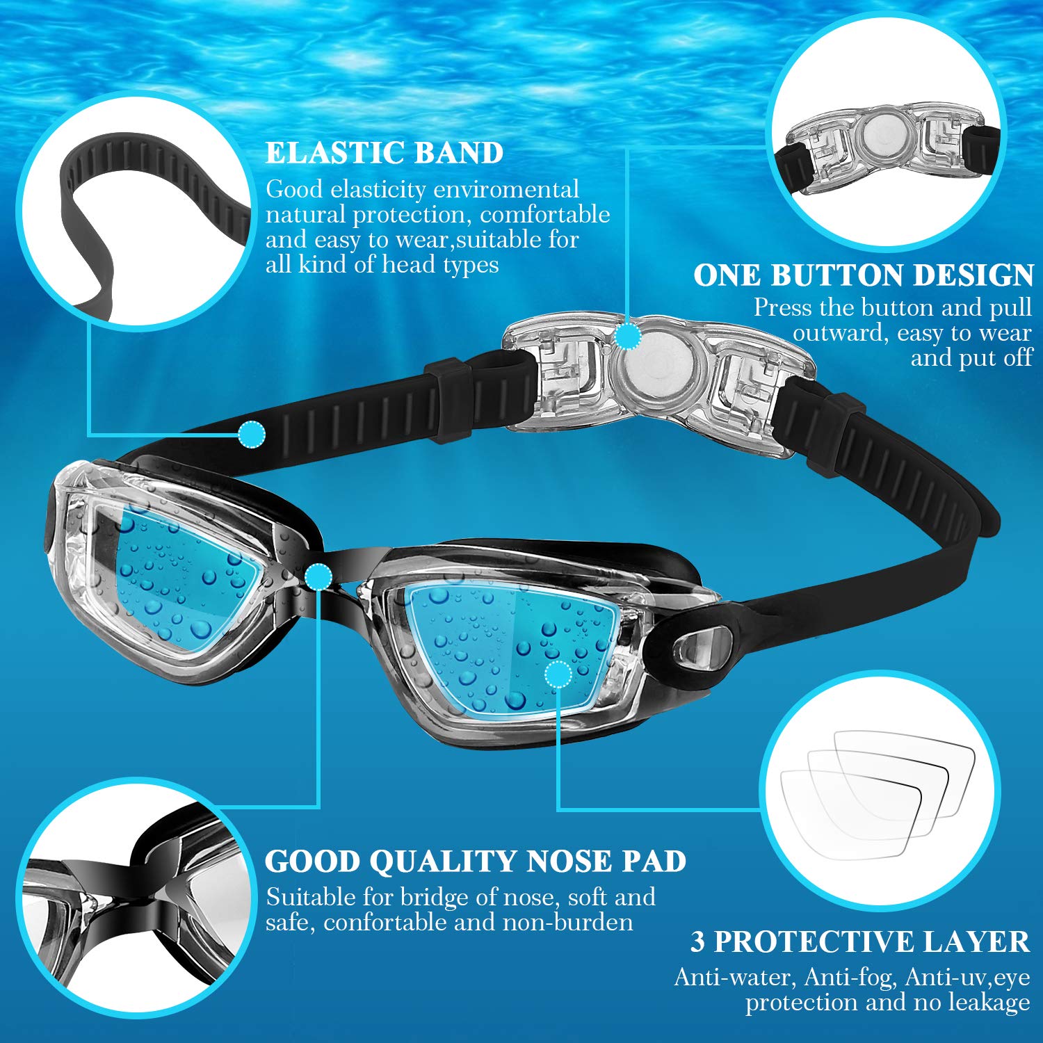 COOLOO Kids Swim Goggles, 2 Packs Swimming Goggles for Kids Girls Boys and Child Age 4-16