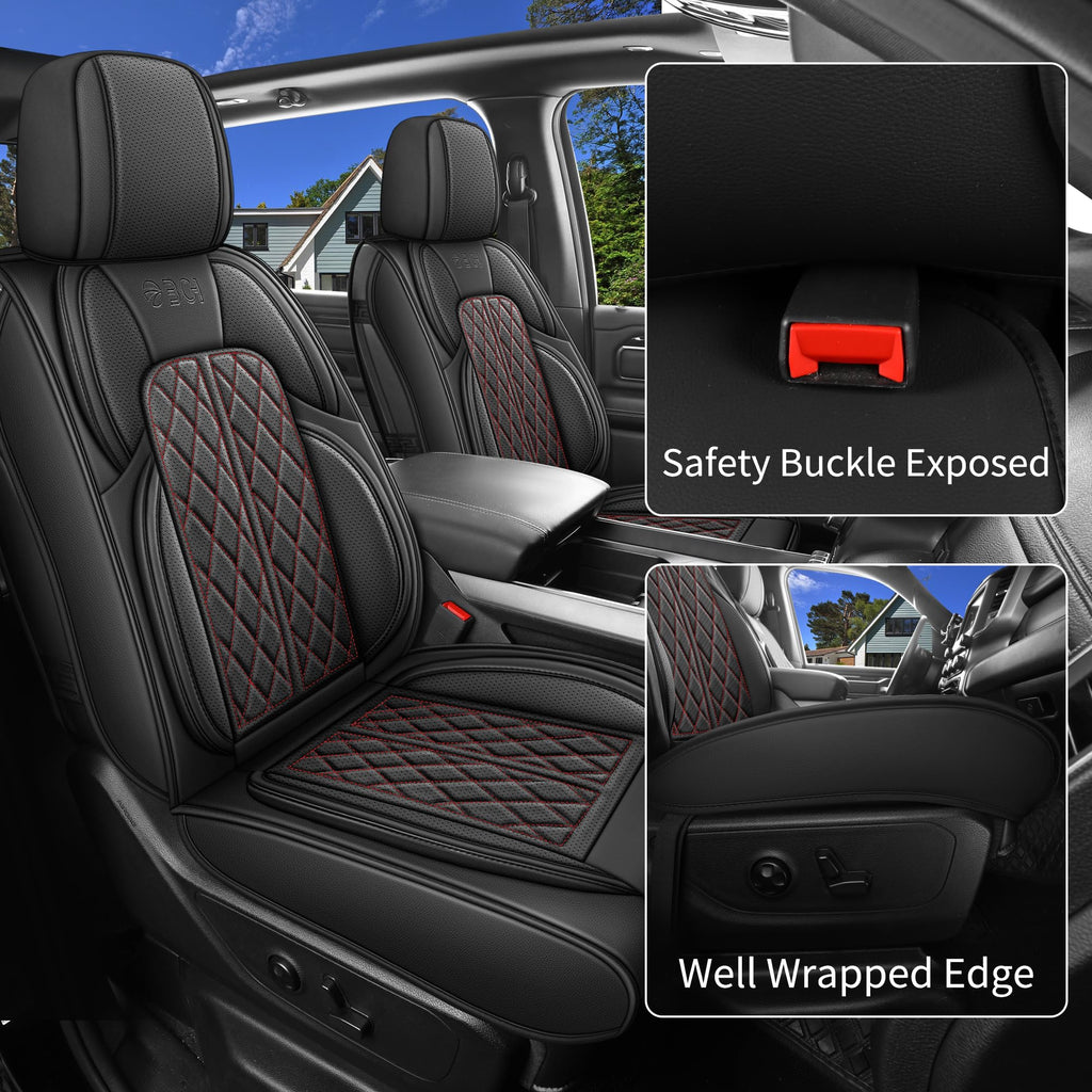 Car Seat Cover Custom Fit for Ford F150 2009-2026 Faux Leather Seat Cover Set Compatible with Regular Cab Super Cab Super Crew Pickup Truck Cushions (Black, Front Seat)