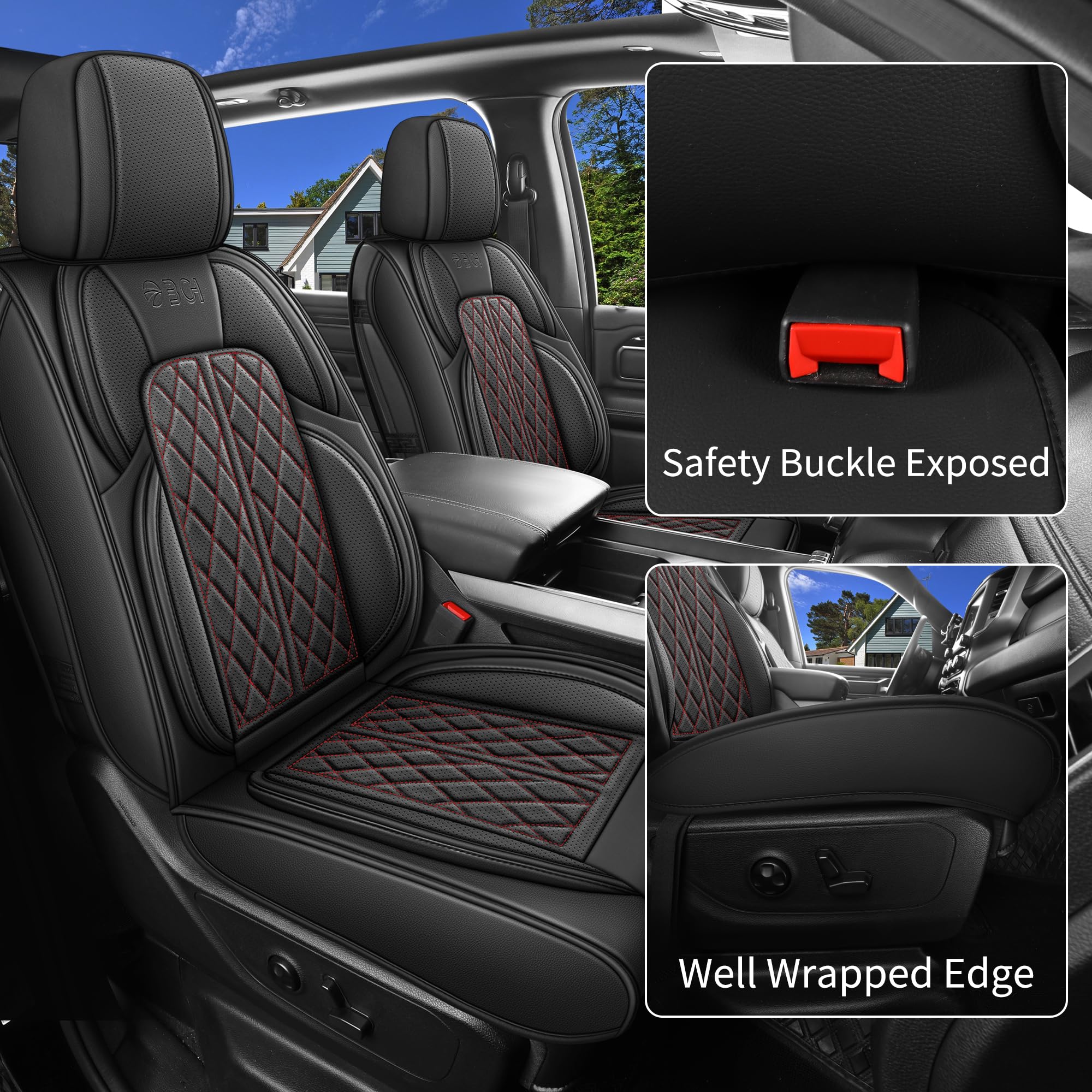 Car Seat Cover Custom Fit for Ford F150 2009-2026 Faux Leather Seat Cover Set Compatible with Regular Cab Super Cab Super Crew Pickup Truck Cushions (Black, Front Seat)
