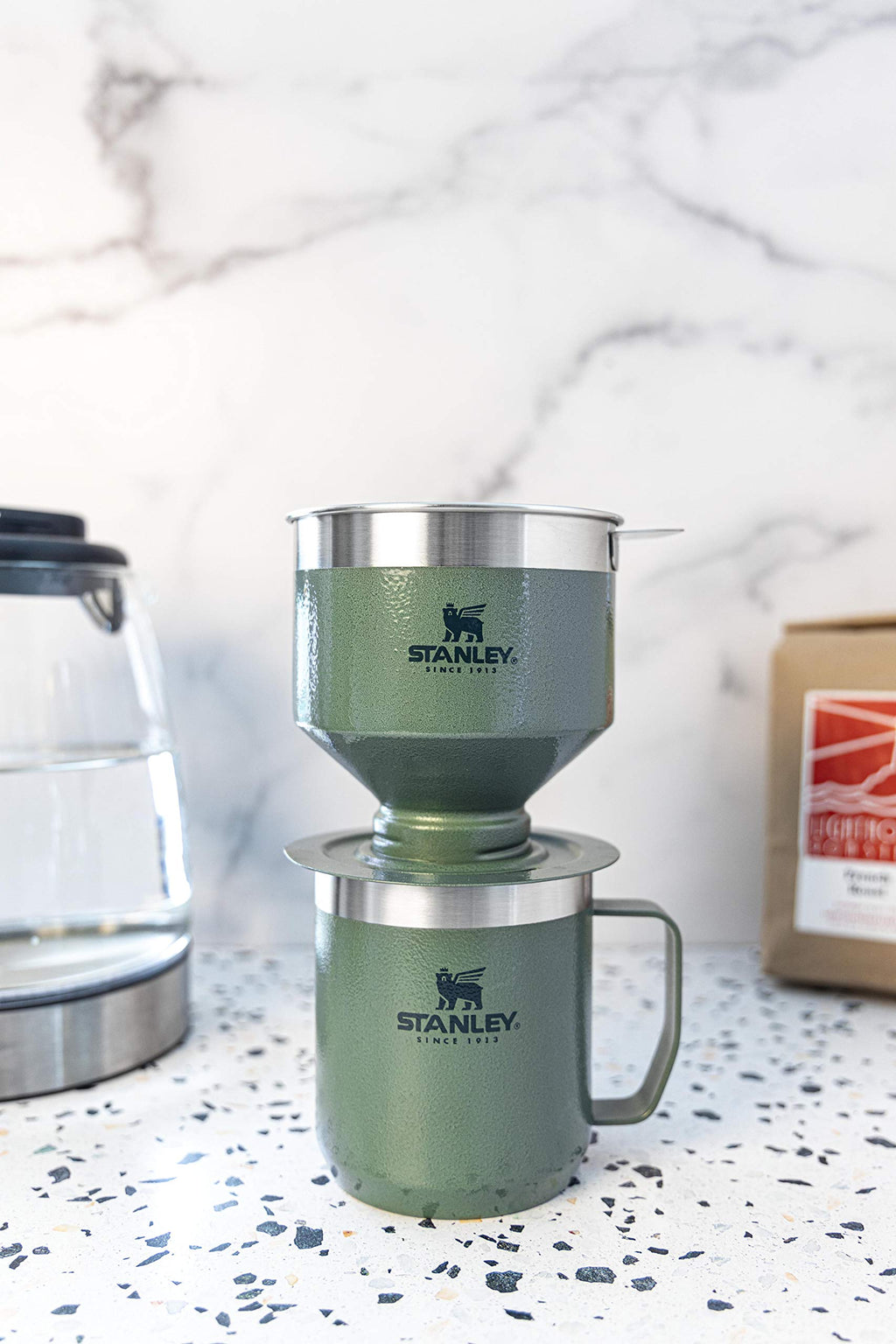 STANLEY Perfect Brew Pour Over | Manual Single Cup Coffee Maker | Drip Coffee Maker with Reusable Filter | Easy Clean Stainless Steel | BPA-Free | Charcoal Glow