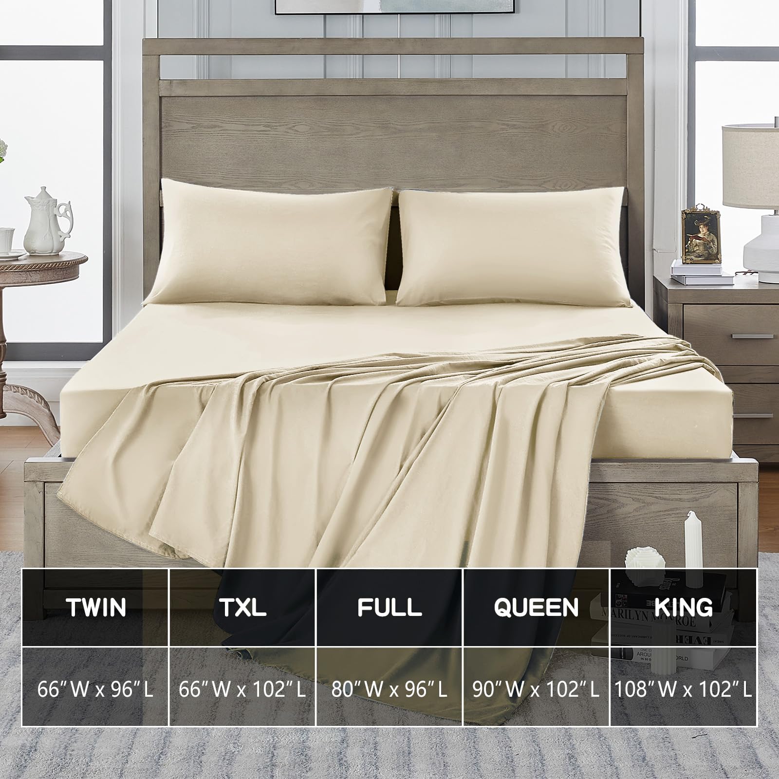 FreshCulture Twin XL Flat Sheet - Hotel Quality Twin XL Flat Sheet Only - Brushed Microfiber Top Sheet - Ultra Soft & Breathable - Wrinkle-Free - Easy Care - Single Flat Sheet (Twin XL, Beige)