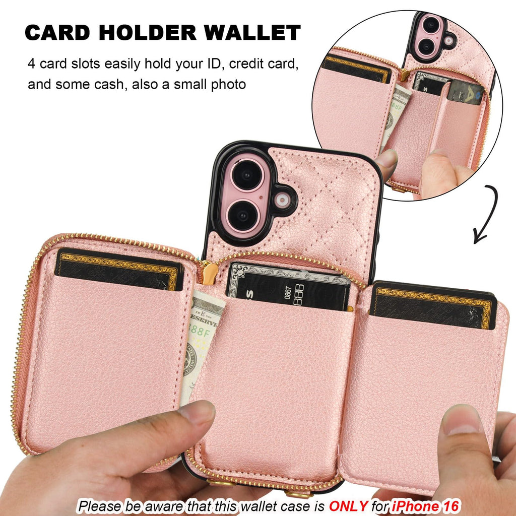 Bocasal Crossbody Wallet Case for iPhone 16, RFID Blocking PU Leather Zipper Handbag Purse Flip Cover, Kickstand Folio Case with Card Slots Holder Wrist Strap Lanyard 5G 6.1 Inch (Black)