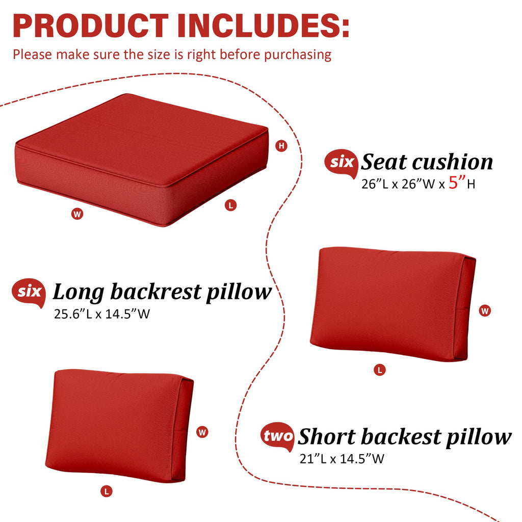Outdoor Furniture Replacement Cushions, 5" Foam Foam High-Density, Fits 6-seat Sectional Rattan Conversation Set, 14 Piece Patio Water-Resistant Replacement Sofa Cushions, Liner&Cover