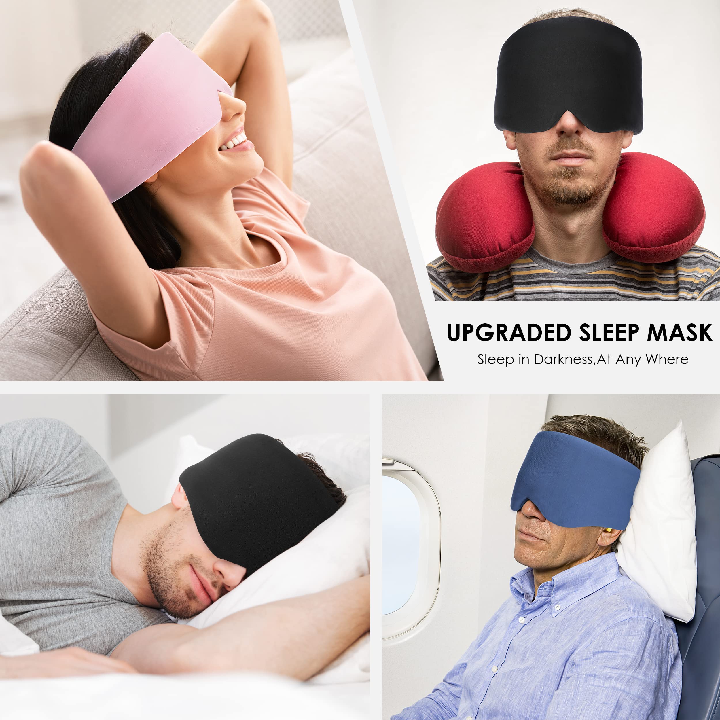 FRESHME Sleep Mask Blackout - Handmade Cotton Sleep Mask for Women Men Eye Mask for Sleeping Black Soft Eye Cover for Sleeping with Adjustable Veclro Breathable Eye Blindfold for Night Nap Travel