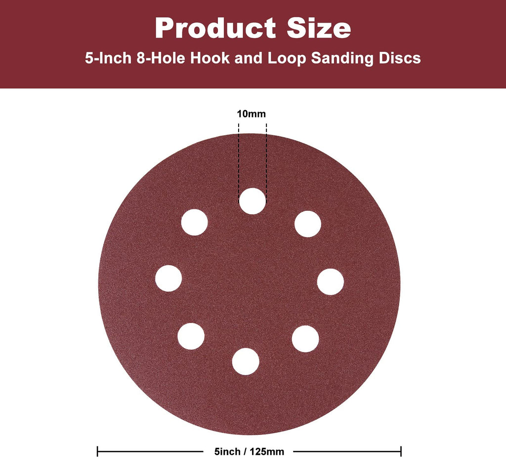 S SATC 72 PCS 5 Inch 8 Hole Hook and Loop Adhesive Sanding Discs Sandpaper for Random Orbital Sander 40 60 80 120 180 240 320 Grits