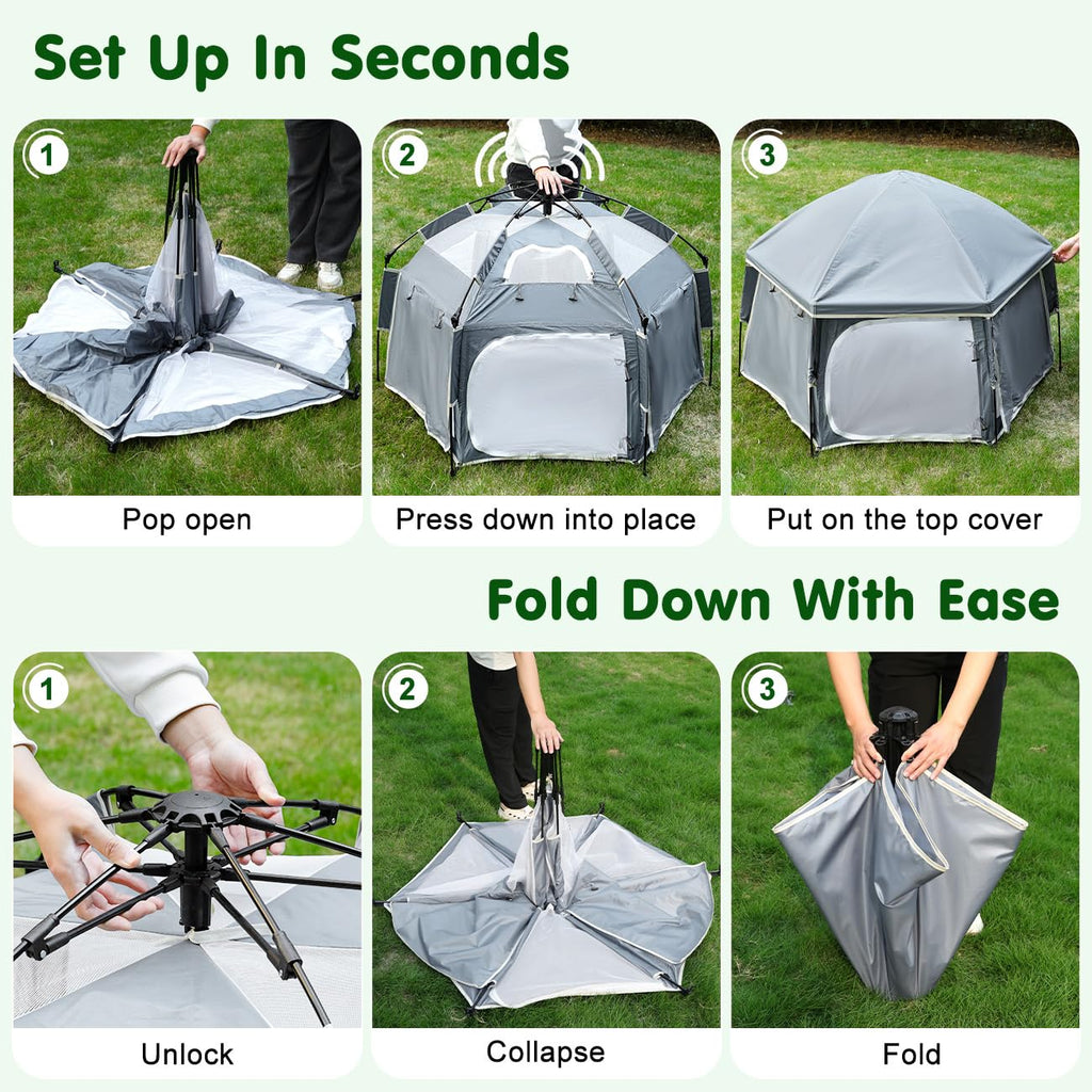 Pop Up Playpen for Baby, Portable Playpen for Babies and Toddlers with Removable Sun-Shades& 2 Side UV Covers, Lightweight Outdoor Baby Play-Pen for Beach Home with Travel Bag, Beige