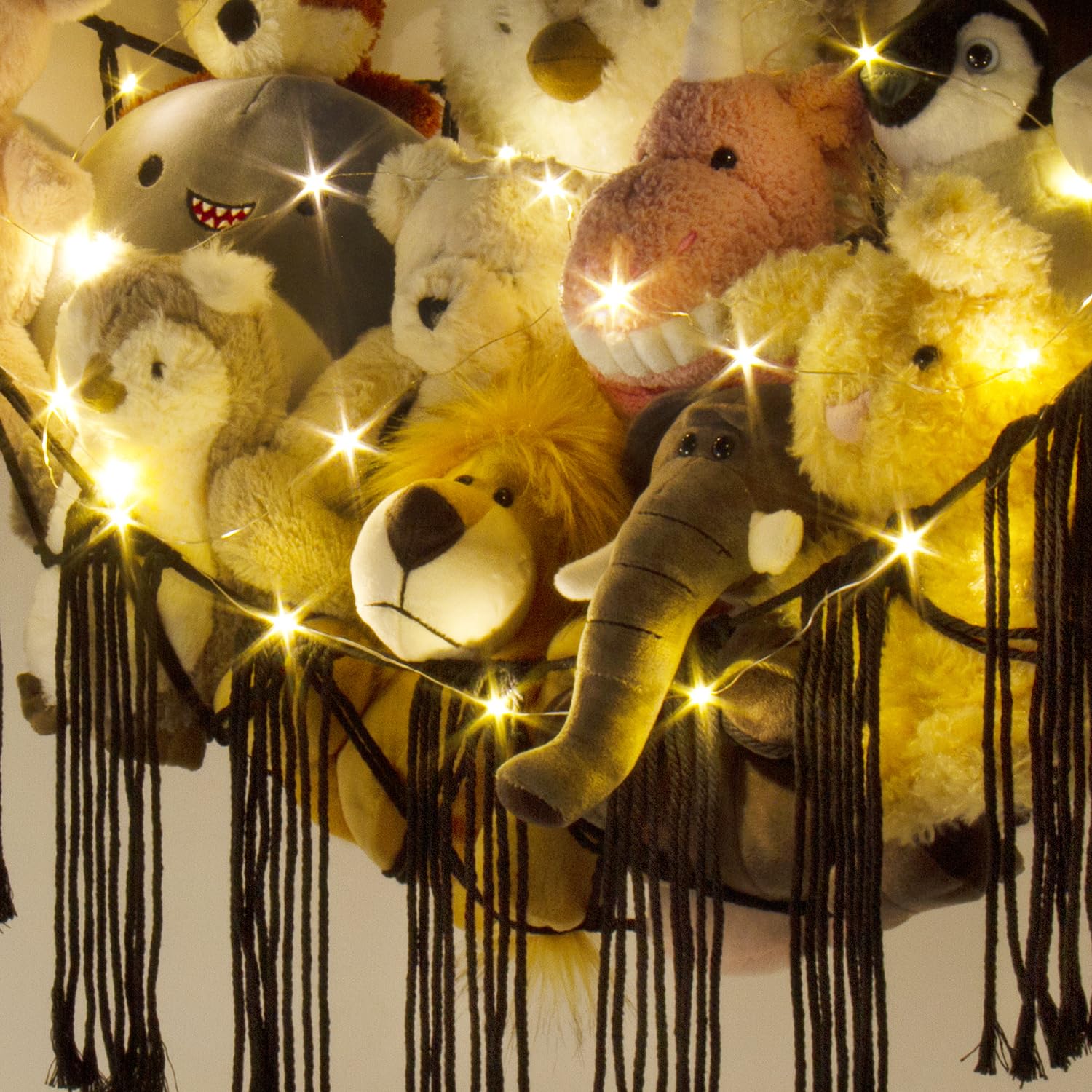 Stuffed Animal Hammock Corner with LED Light - Toy Storage Hammock Plushie Net Large - Cute Stuff Animals Holder Hanging Organizer - Baby Room Decor Kids Toddler Nursery Bedroom Boho