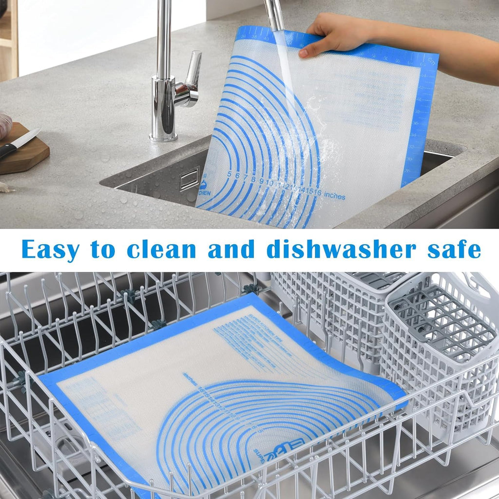 Nonstick Silicone Pastry Baking Mat Large with Measurements 16''By 20'' for Silicone Baking Mat, Counter, Dough Rolling/Pie Crust Pad By Folksy Super Kitchen (16×20, Blue)