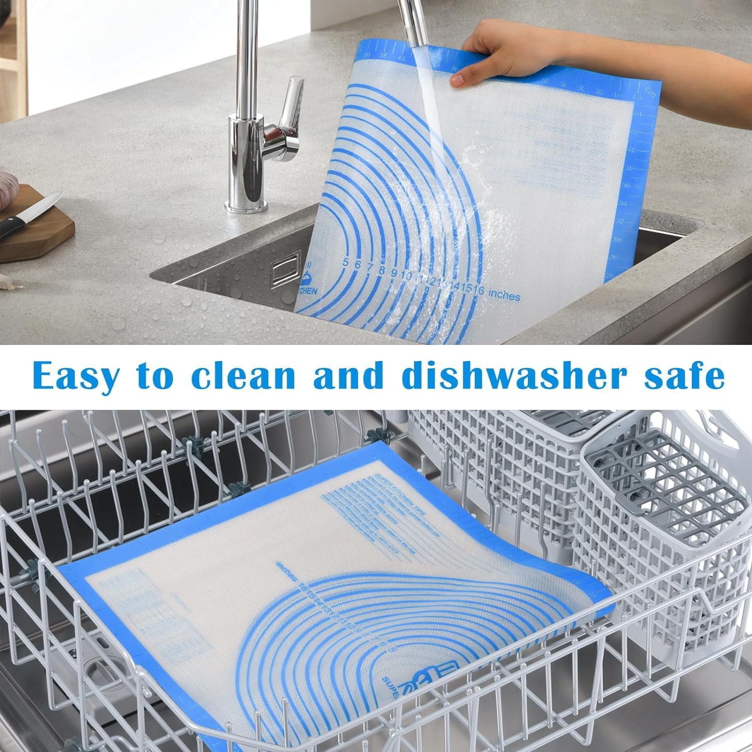 Nonstick Silicone Pastry Baking Mat Large with Measurements 16''By 20'' for Silicone Baking Mat, Counter, Dough Rolling/Pie Crust Pad By Folksy Super Kitchen (16×20, Blue)