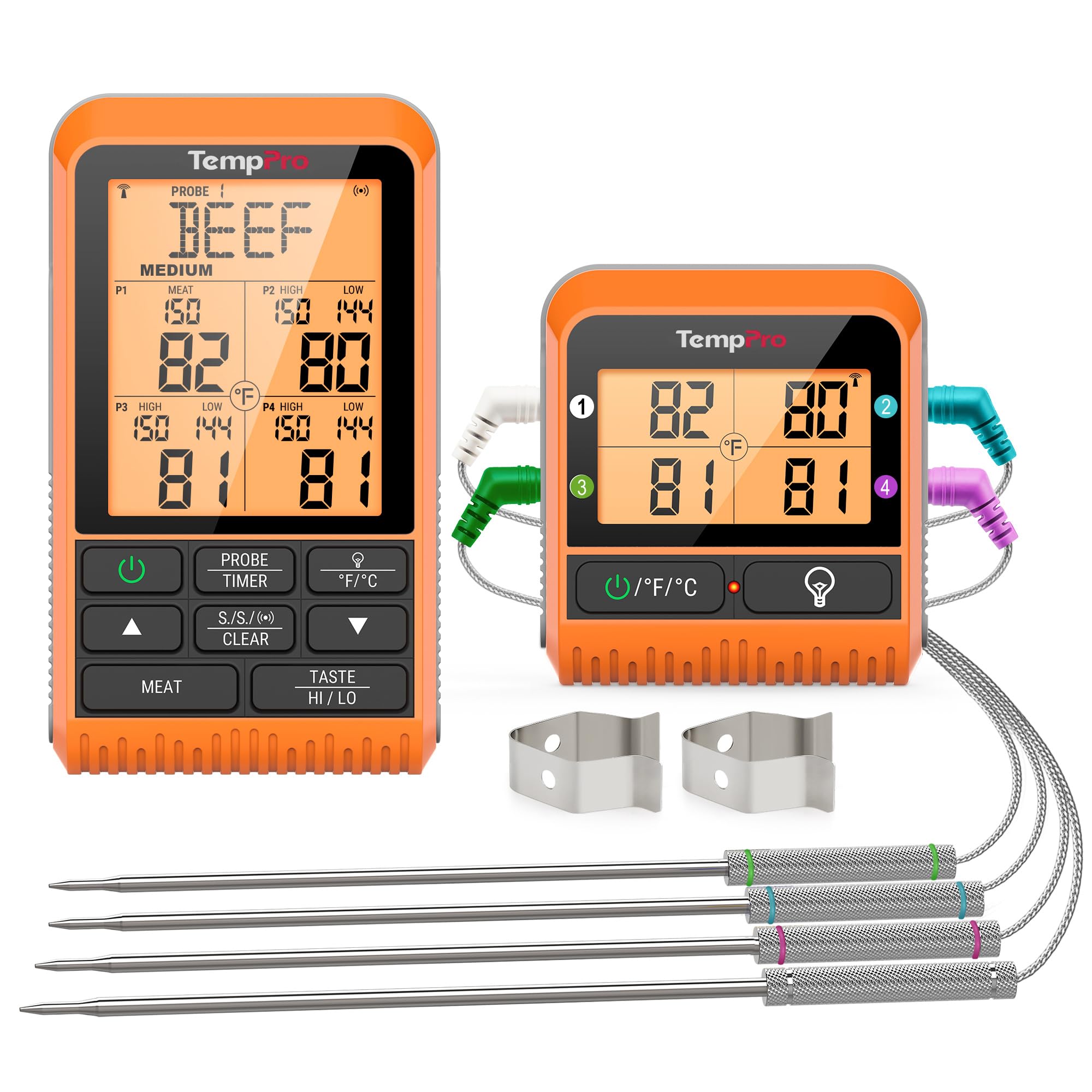 TempPro TP829 1000ft Wireless Meat Thermometer Digital for Grilling and Smoking, 4 Meat Probes Grill Thermometer for Outside Grill, Thermometer Cooking Gift for Dad Him Husband (Previously ThermoPro)