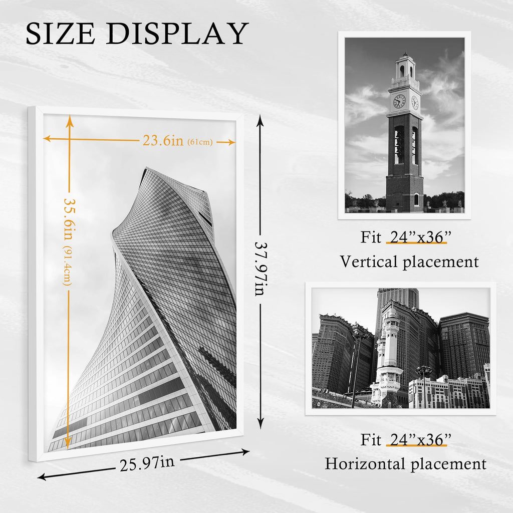 16x24 Black Frame 2 Pack, Engineered Wood for 24 x 16 in Poster | Horizontal or Vertical Wall Mounting, 24x16 Poster Frames for Gallery, Office, and Home Decor