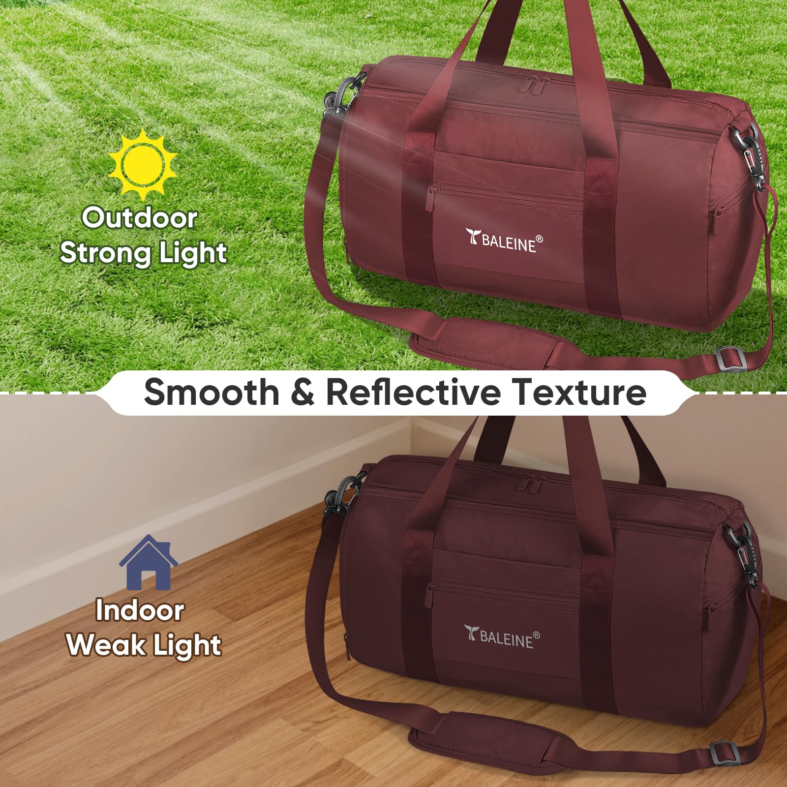 BALEINE Gym Bag for Women and Men, Duffel Bag for Sports, Gyms and Weekend Getaway, Waterproof Dufflebag with Shoe and Wet Clothes Compartments, Lightweight Carryon Gymbag (Azure)