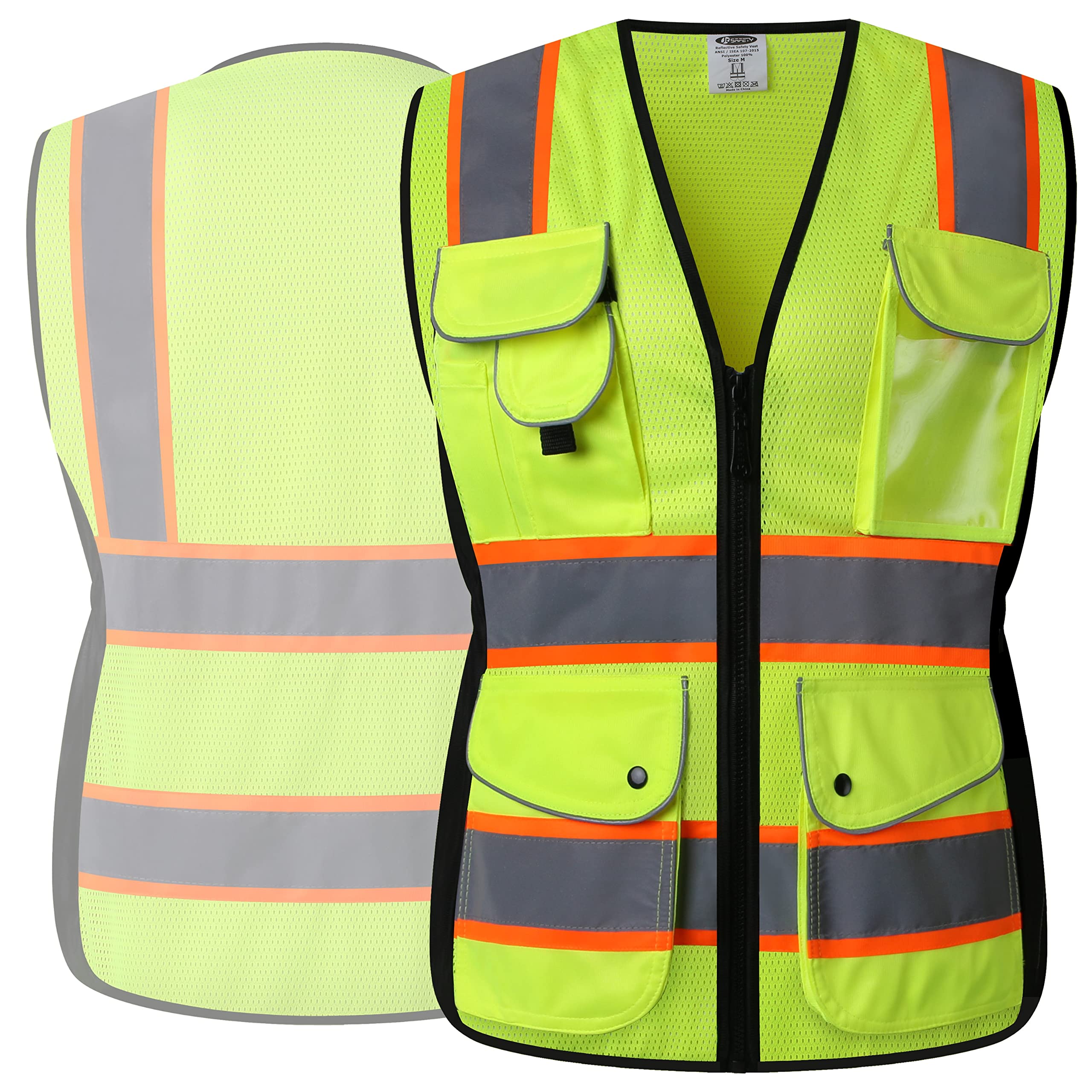 JKSafety Women Hi-Vis Reflective Safety Vest | Neon Color body Sewed Reflective Strips Breathable Lightweight ANSI Compliant