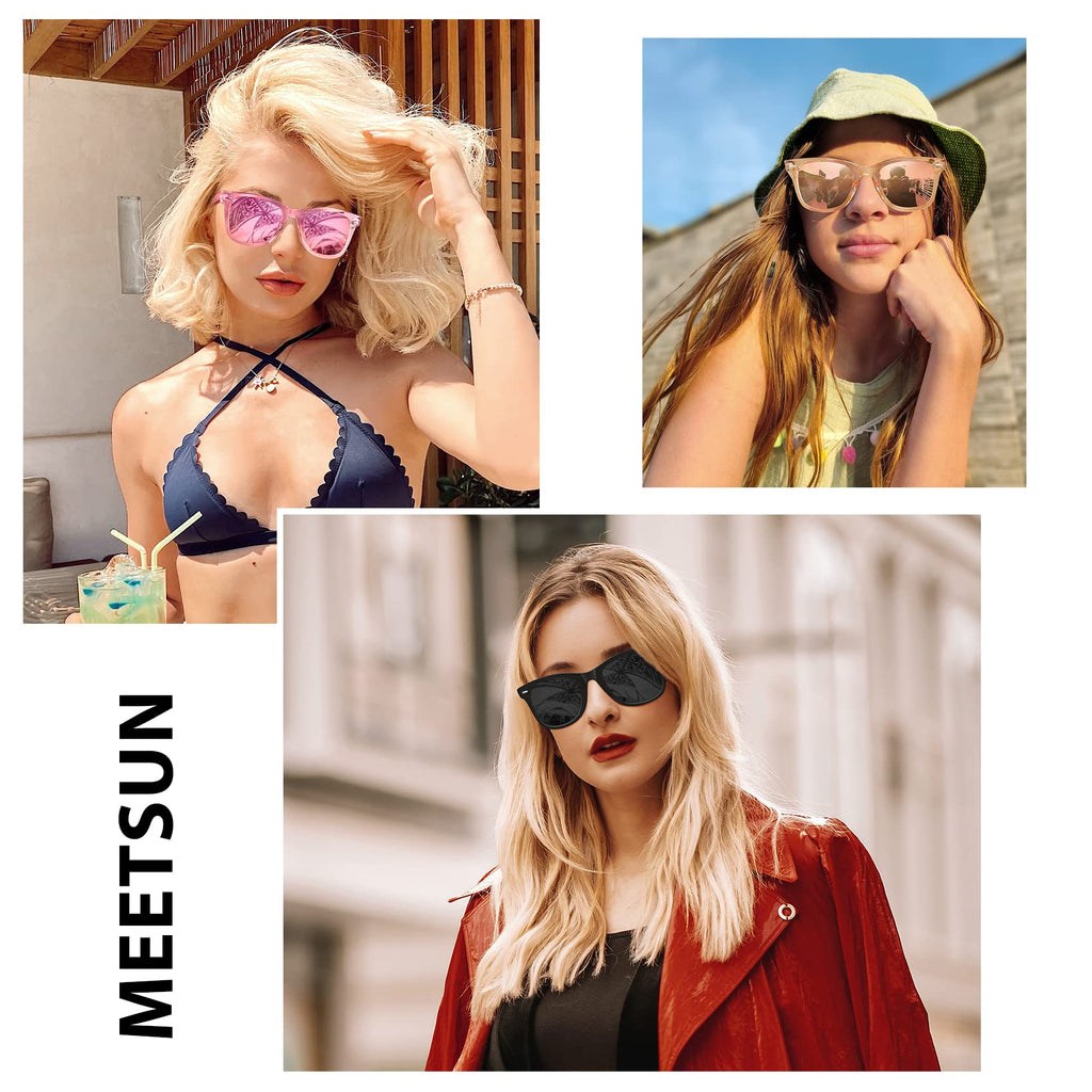 MEETSUN Retro Polarized Sunglasses for Women Men Classic Mirror Lens Driving Trendy Sun Glasses UV Protection (3 Pack)