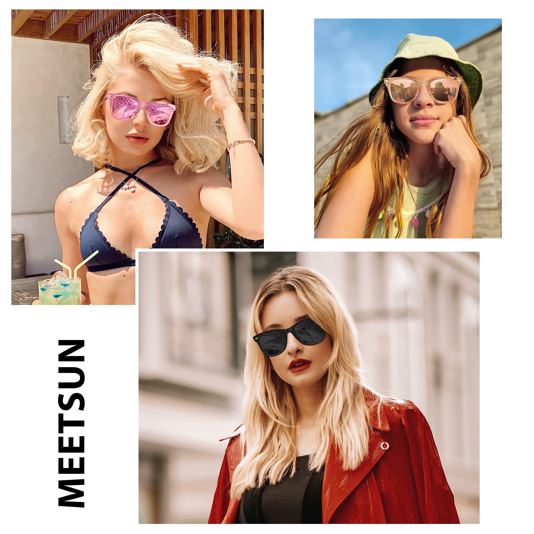 MEETSUN Retro Polarized Sunglasses for Women Men Classic Mirror Lens Driving Trendy Sun Glasses UV Protection (3 Pack)