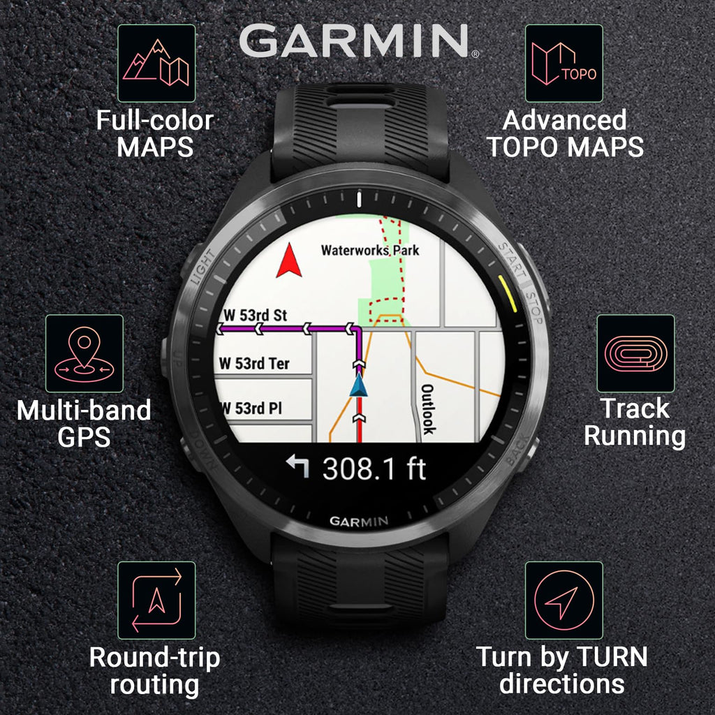 Garmin Forerunner 965 Premium GPS Running and Triathlon 47 mm Smartwatch with AMOLED Touchscreen Display, Carbon Gray DLC Titanium Bezel and Yellow Silicone Band + Black Earbuds Bundle