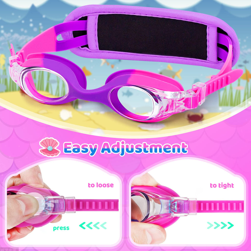 Vvinca Kids Swim Goggles with Fabric Strap No Tangle Pain-Free, Anti-Fog Swimming Pool Goggle No Leak for Toddlers Girls Boys