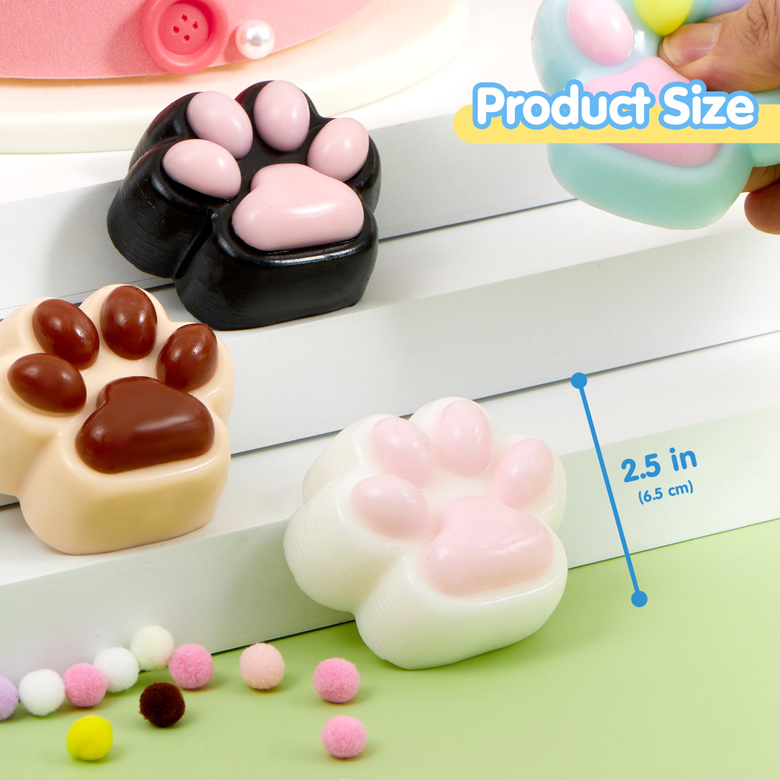 JOYIN 4 Pcs Taba Paw Squeeze Toys, Easter Party Favors & Gifts for Kids Adults, Transparent Cat Paw Fufu Squishy Toys, Soft Paws Sensory Fidgets, Cute Fidget Toys for Stress Relief