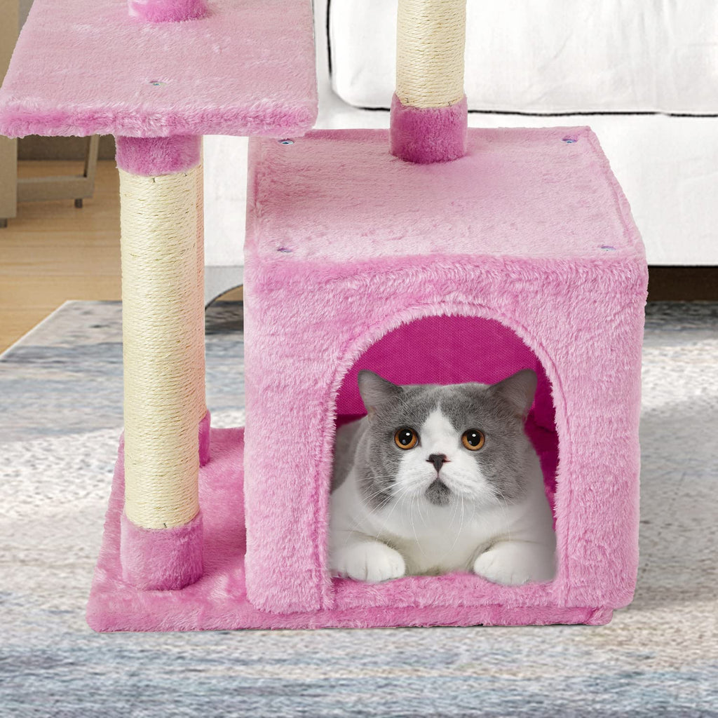 FISH&NAP Cute Cat Tree Kitten Cat Tower for Indoor Cat Condo Sisal Scratching Posts with Jump Platform Cat Furniture Activity Center Play House Beige