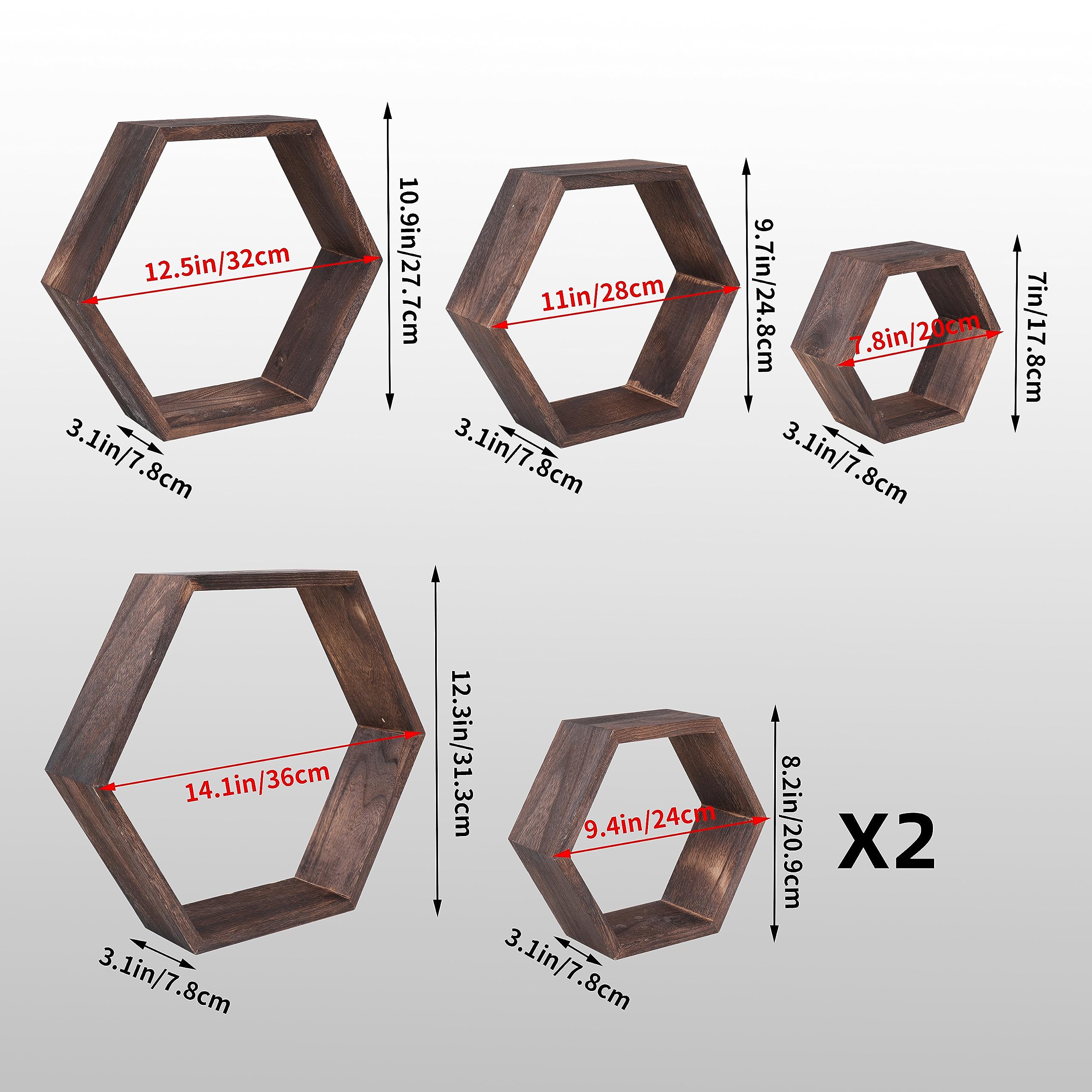 WONFUlity Hexagon Shelves for Wall Mounted, Wood Farmhouse Storage Honeycomb Floating Shelves for Wall Decor,Screws Anchors Included,5pc