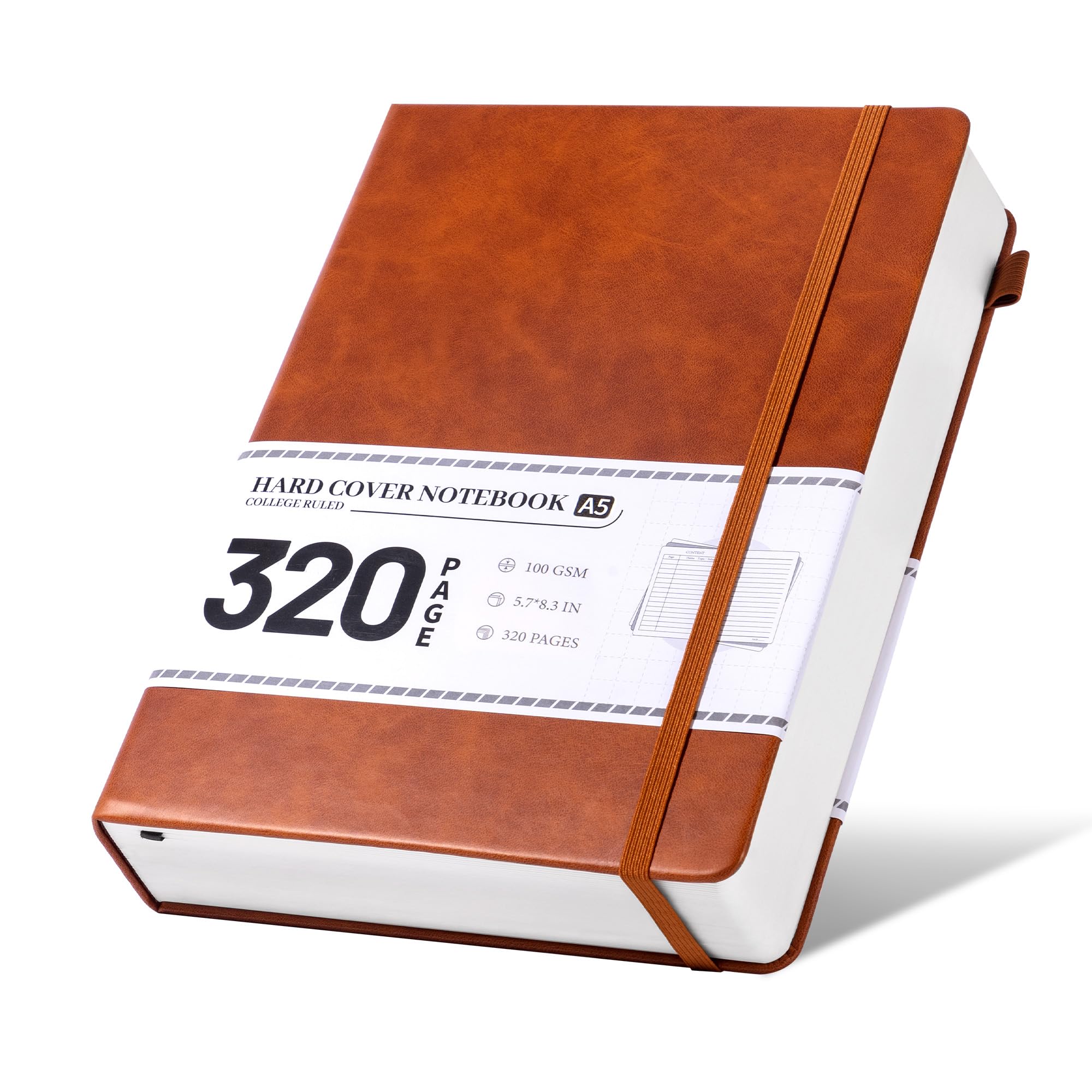 CAGIE Bullet Dotted Journal Notebook 320 Pages 100 GSM Paper Hardcover A5 Dot Grid Notebook Leather Journals for Writing Women Men Work Journaling, Black