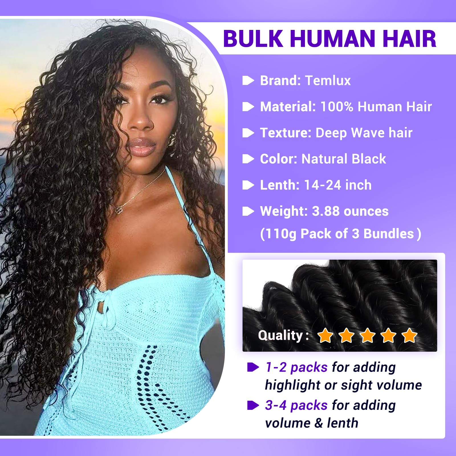 Human Braiding Hair for Boho Braids 110g Deep Wave Boho Bulk Human Hair for Braiding Knotless 12A Wet and Wavy Bohemian 3 No Weft Bundles/Pack Curly Braids Honey Blonde 16 Inch