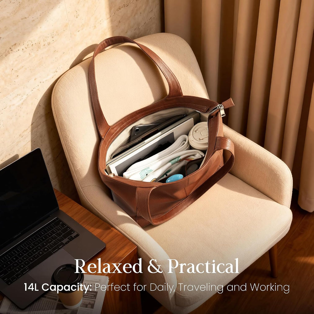 befen Soft Genuine Leather Tote Bag for Women Work with Zipper Slouchy Bags