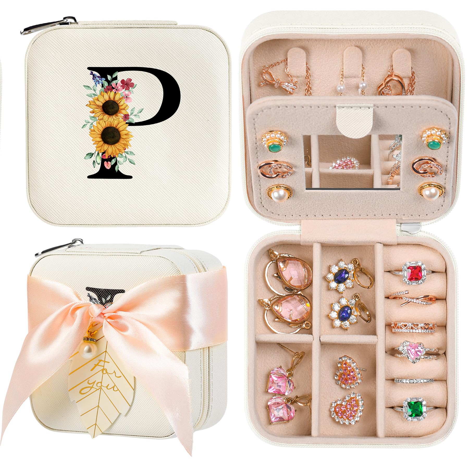 AYGXU Travel Jewelry Box for Women and Girls - Small Case With Initial A-Z - Teacher Gifts