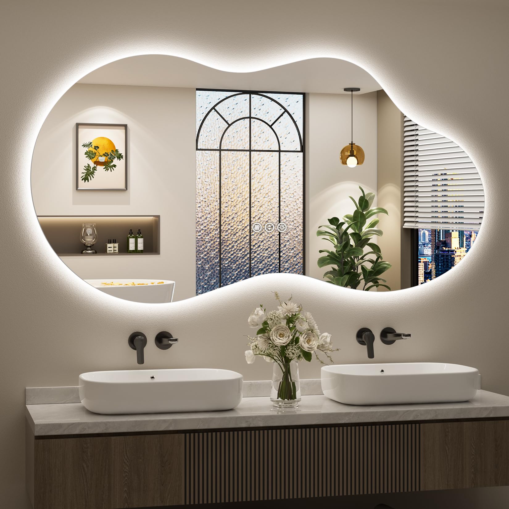 24x32 Black Framed LED Bathroom Mirror with Lights, Backlit and Front Lit Anti-Fog Lighted Vanity Mirrors for Bathroom Wall, Dimmable, 3 Colors, Memory, HD Tempered Glass, Horizontal/Vertical