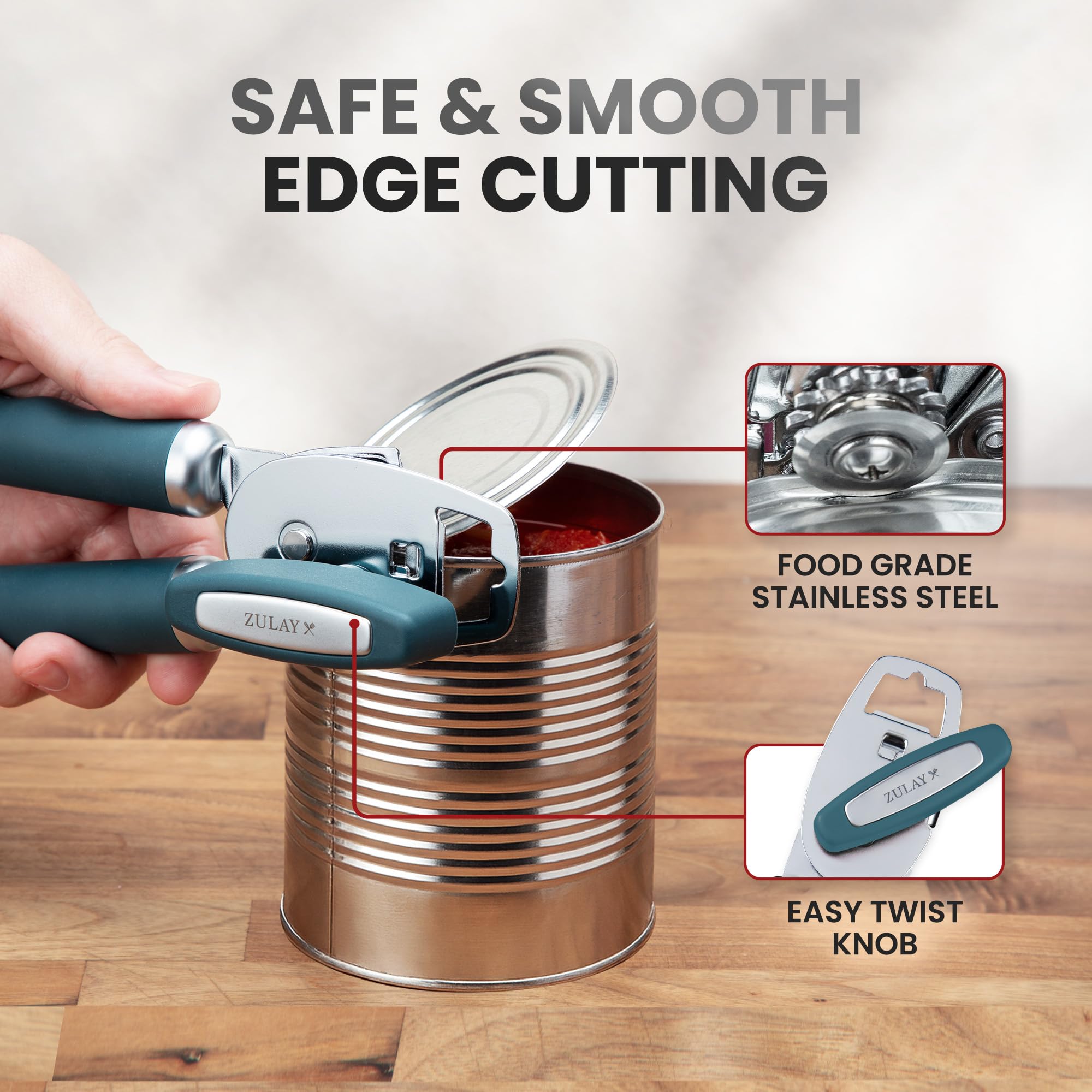 Zulay Kitchen Heavy Duty Stainless Steel Can Opener Manual with Bottle Opener - Rust Proof Manual Can Opener With Turn Knob & Comfy Soft Grip Handles - Airy Lilac