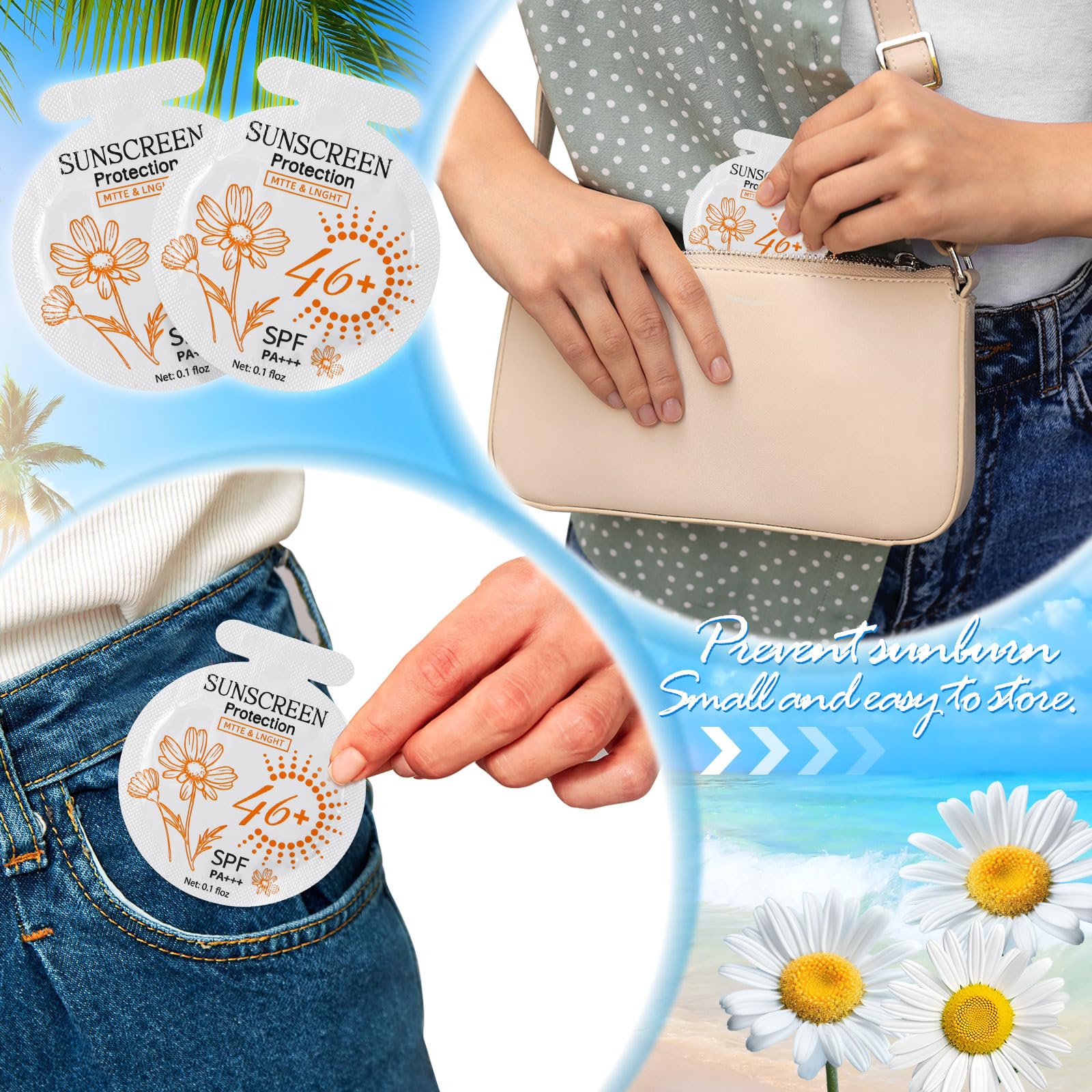 30 Pcs Sunscreen Bulk Mini Travel Size Sunscreen Packets SPF 46+ Summer Party Gifts for Women Girl