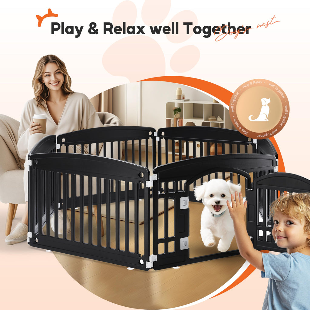 Dog Playpen 24 Inch 8 Panels, Ideal Dog Fence for Puppy/Small Dogs Indoor & Outdoor Bliss, Perfect Dog Pen for Camping, Yard, RV, Garden Fence, Black