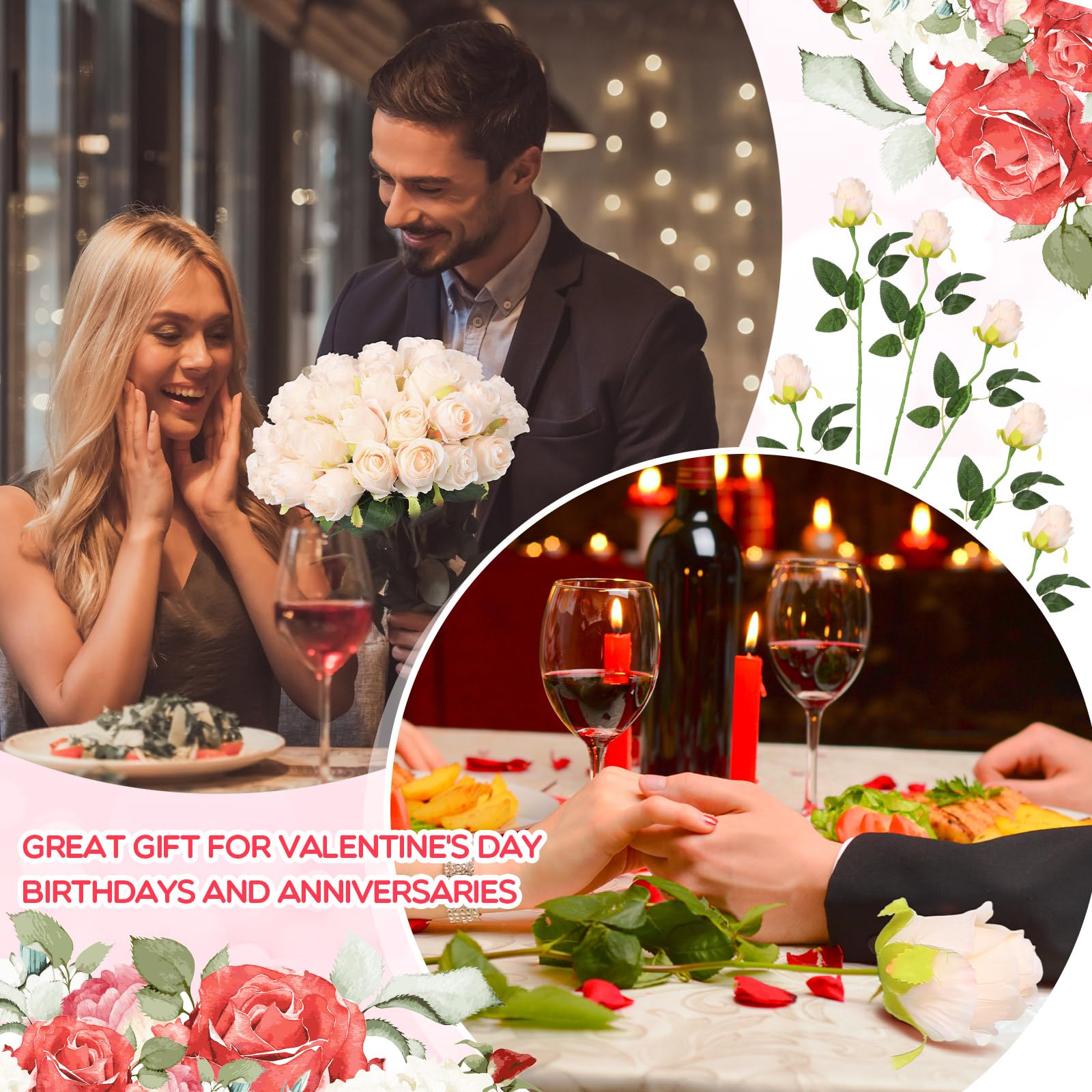 Jexine 100 Pieces Artificial Roses Flowers Bulk, Long Stem Realistic Fake Silk Roses Bouquet for Table Centerpiece Vases Wedding Party Kitchen Decor(Beige)