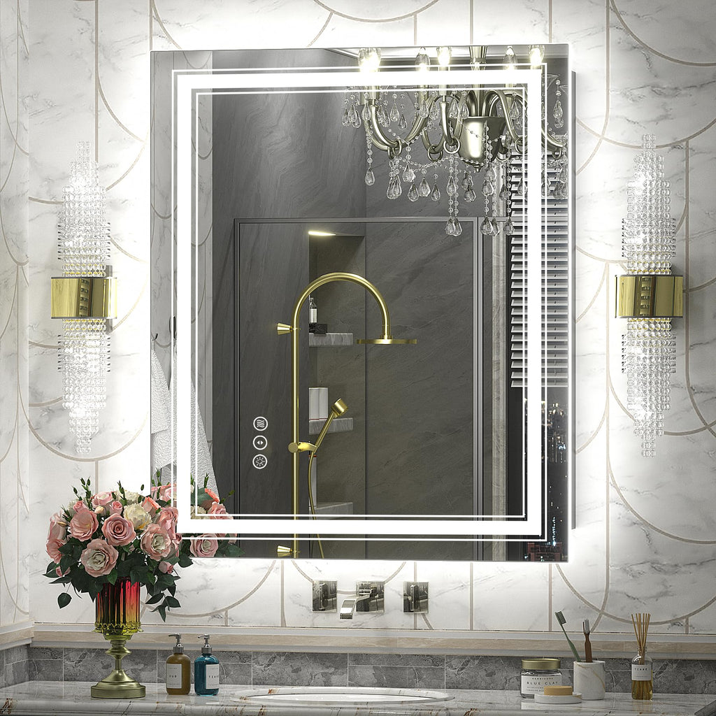 20x28 LED Bathroom Mirror, Vanity Mirror with Lights, Backlit and Front lit Mirror for Wall, Dimmable, Anti-Fog, Shatterpoof, Memory (Horizontal/Vertical)