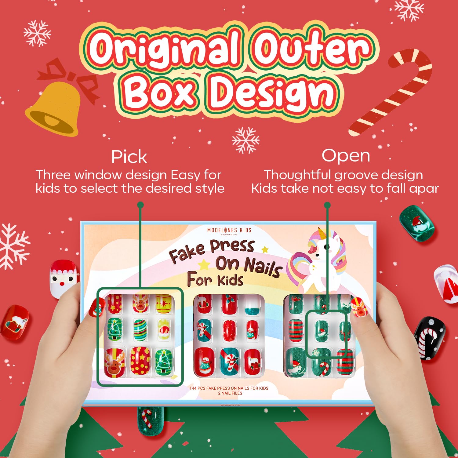 Modelones Press on Nails for Kids 144Pcs 6 Pack Children Acrylic Fake Nails Pre-glue Full Cover Glitter Gradient Color Heart Cat Short False Nail Art Kits Sets Christmas Gifts for Kids Girls