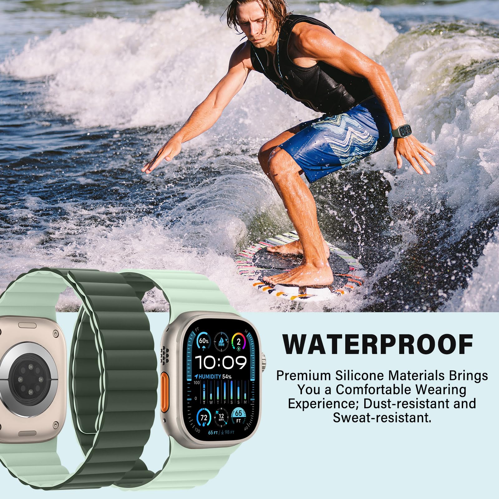 Bisikor Compatible with Apple Watch Band 49 46 45 44 42 41 40 38mm, Double Sided Wearable Silicone Magnetic Strap for iWatch Ultra SE Series 11 10 9 8 7 6 5 4 3 2 1 (38/40/41/42, Beige/Gray)