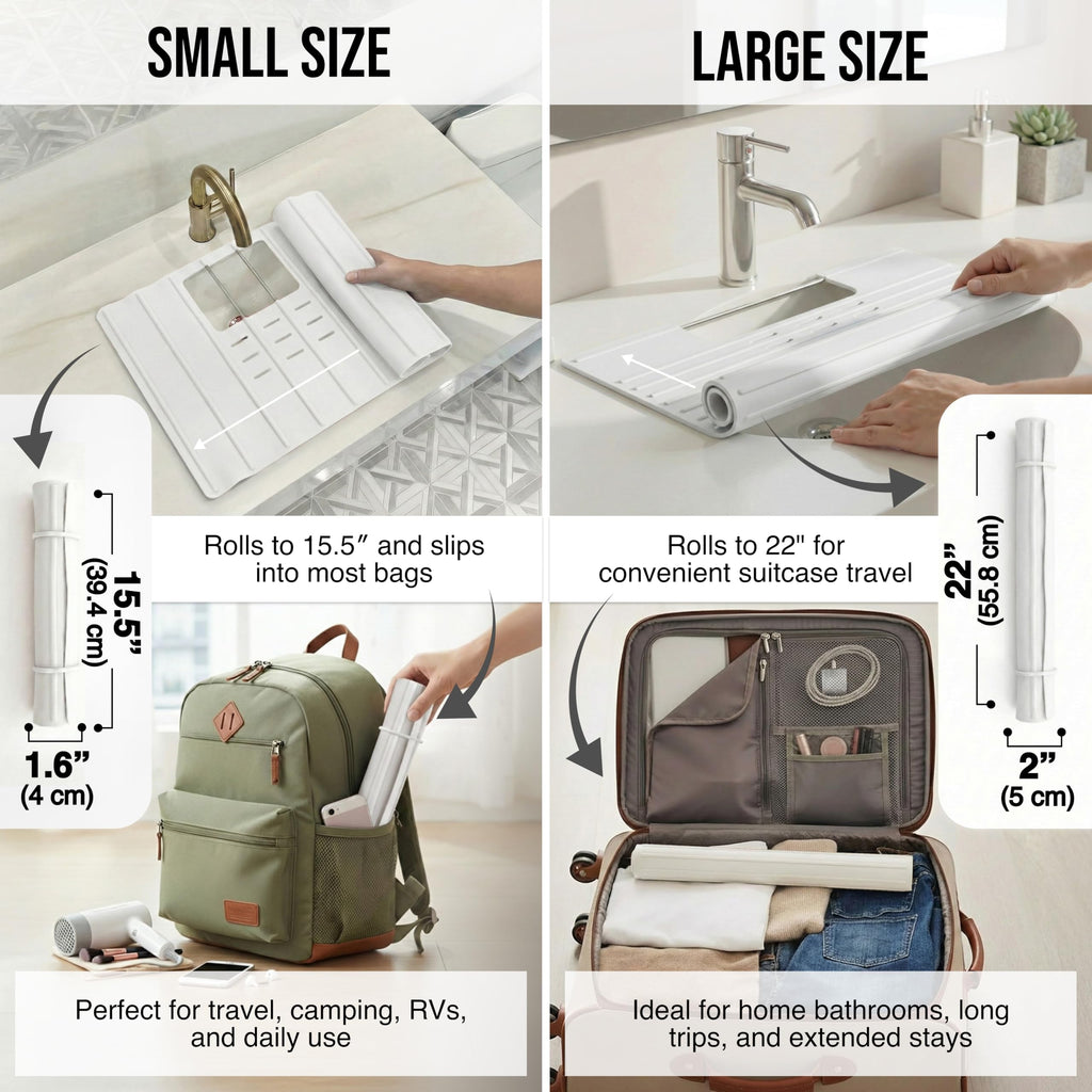 Maplefield Bathroom Sink Cover for Counter Space, Heat Resistant Silicone Sink Mat for Your Beauty Routine, Small Bathroom Space Saver Sink Cover for Makeup (Beige Large, 22" x 15" x 2" Inches)