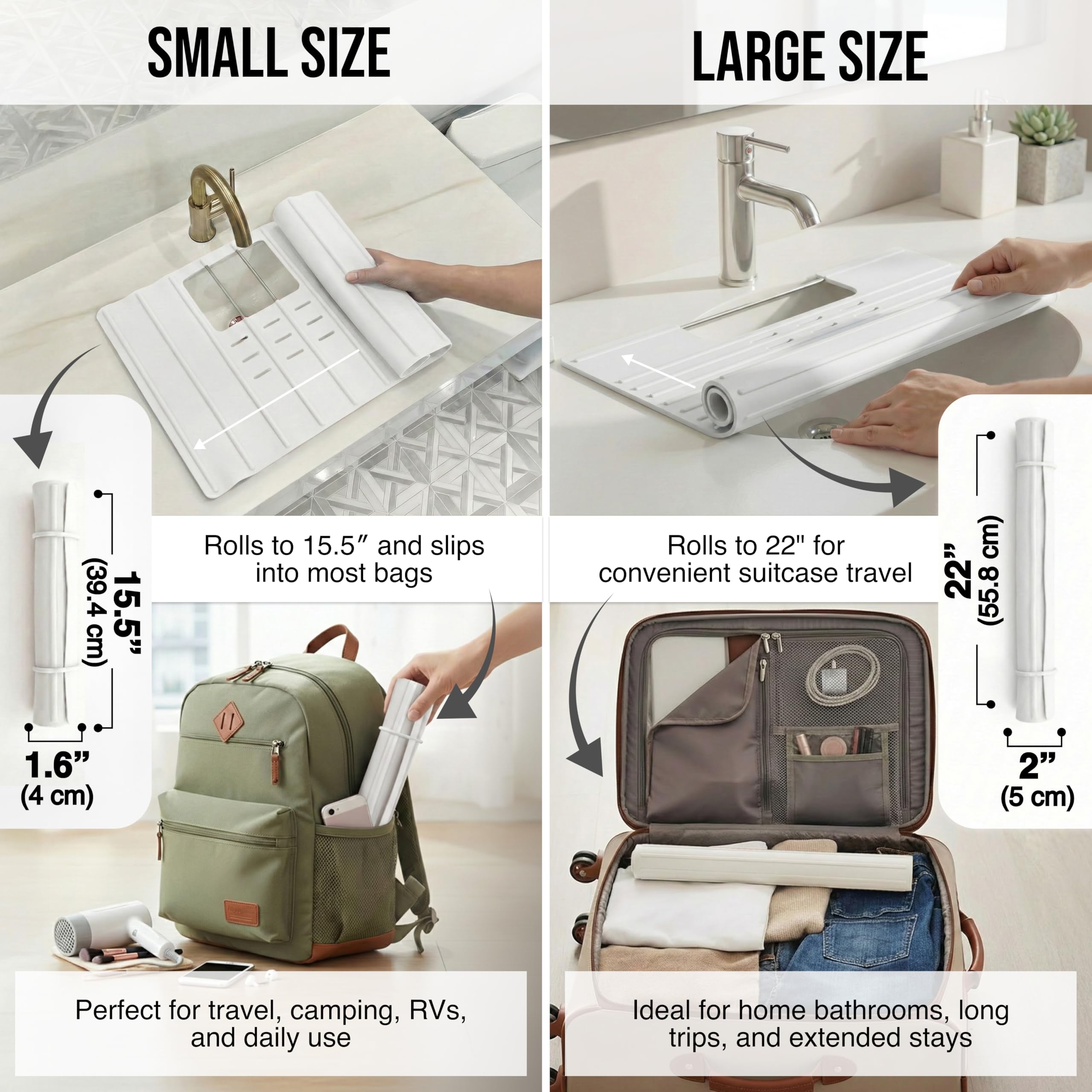 Maplefield Bathroom Sink Cover for Counter Space, Heat Resistant Silicone Sink Mat for Your Beauty Routine, Small Bathroom Space Saver Sink Cover for Makeup (Beige Large, 22" x 15" x 2" Inches)