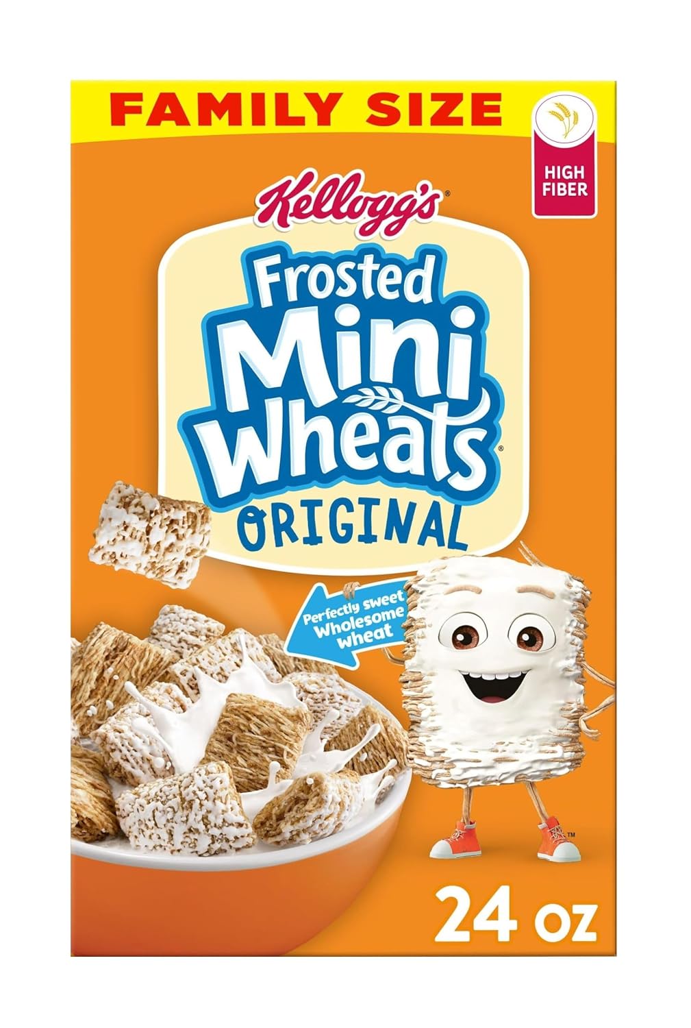 Kellogg's Frosted Mini-Wheats Cold Breakfast Cereal, High-Fiber, Whole Grain, Family Size, Original, 24oz Box (1 Box)