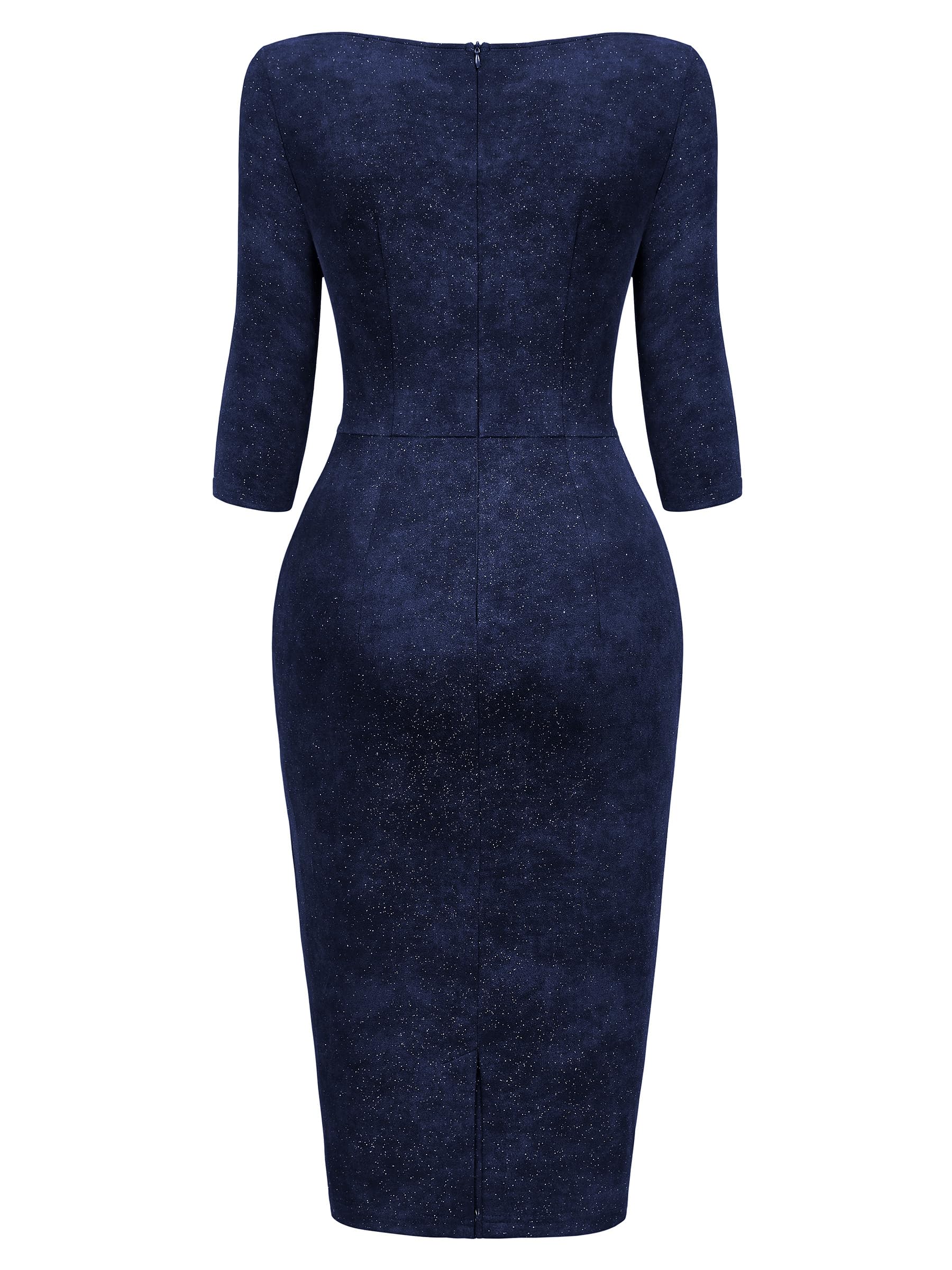 MIUSOL Women's Retro Ruffle Style 3/4 Sleeve Sparkly Cocktail Dress